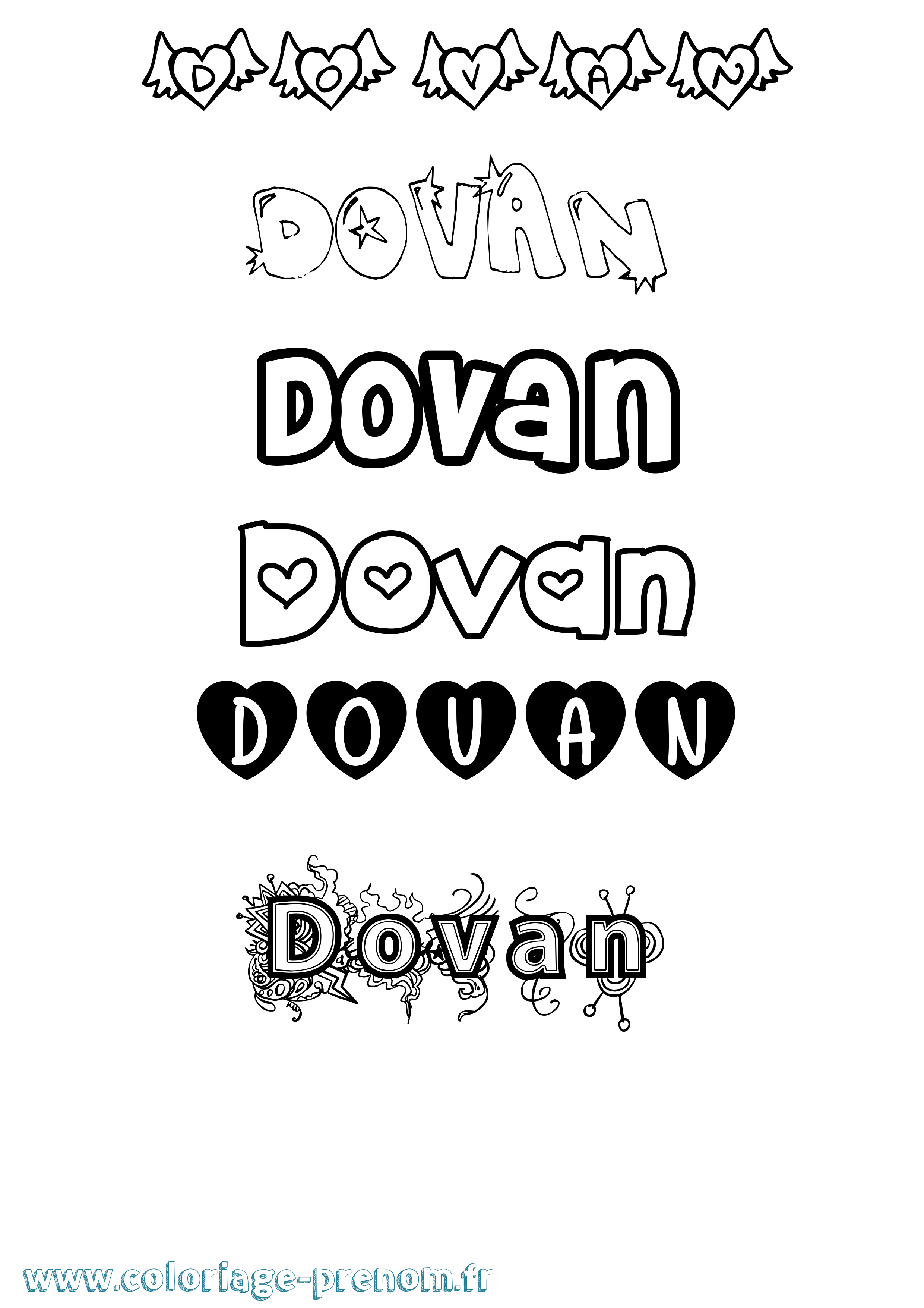 Coloriage Dovan Girly Coloriage prénom Dovan Girly
