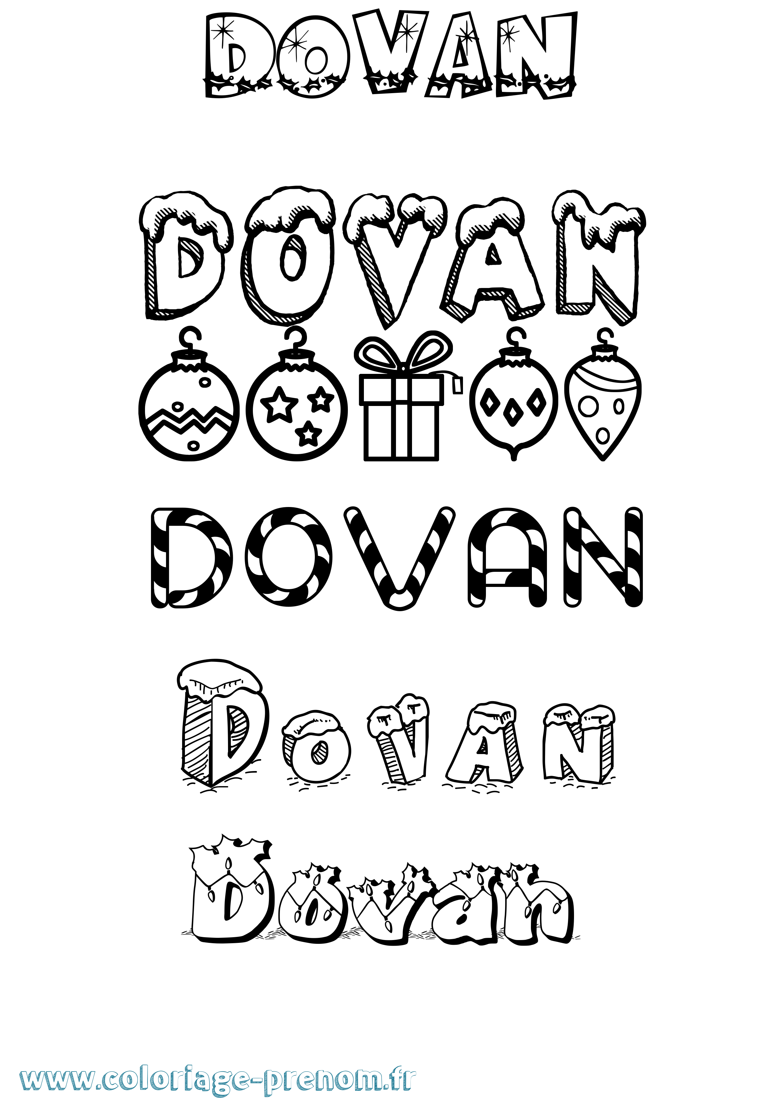 Coloriage Dovan Noël Coloriage prénom Dovan Noël
