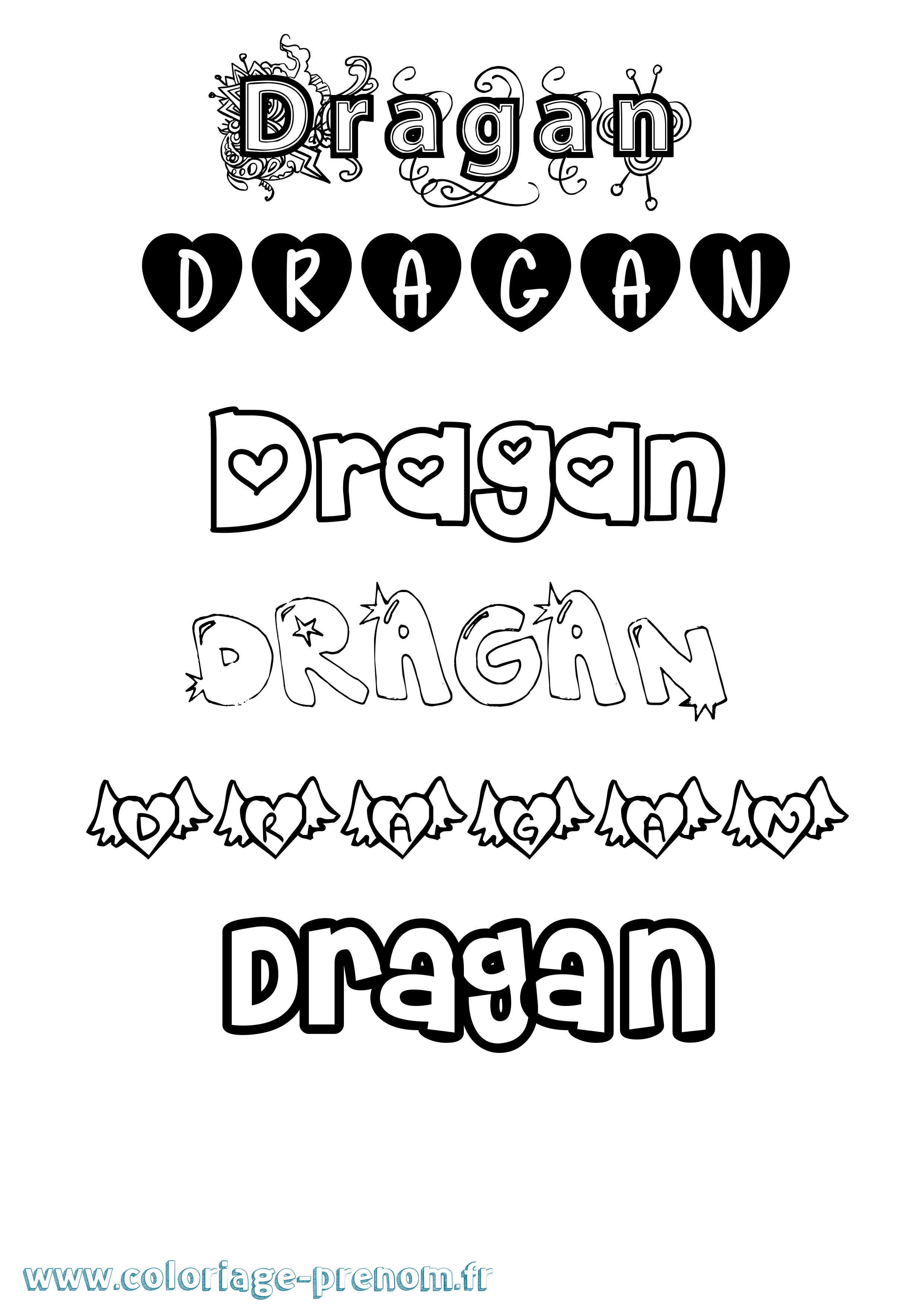 Coloriage Dragan Girly Coloriage prénom Dragan Girly
