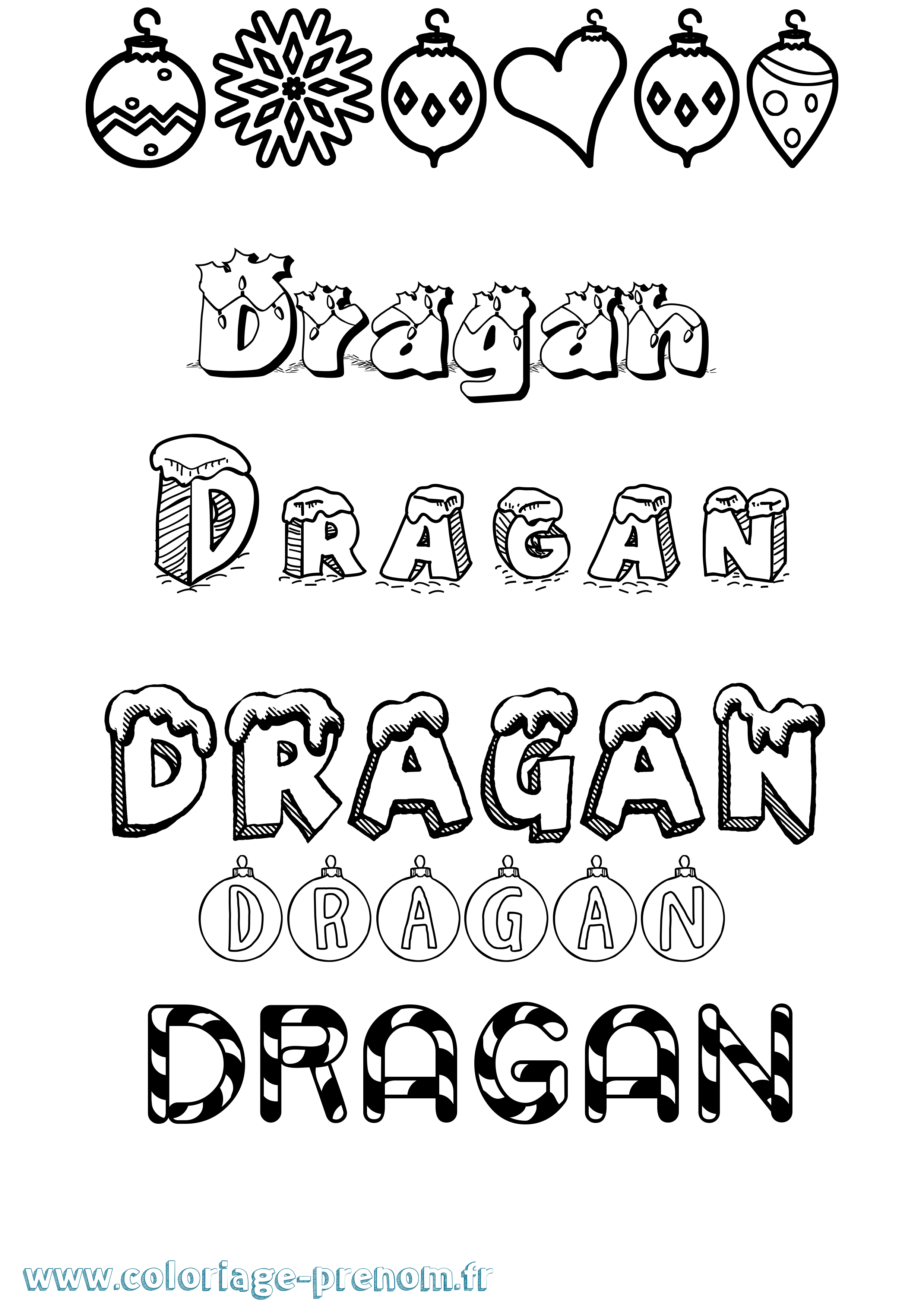 Coloriage Dragan Noël Coloriage prénom Dragan Noël