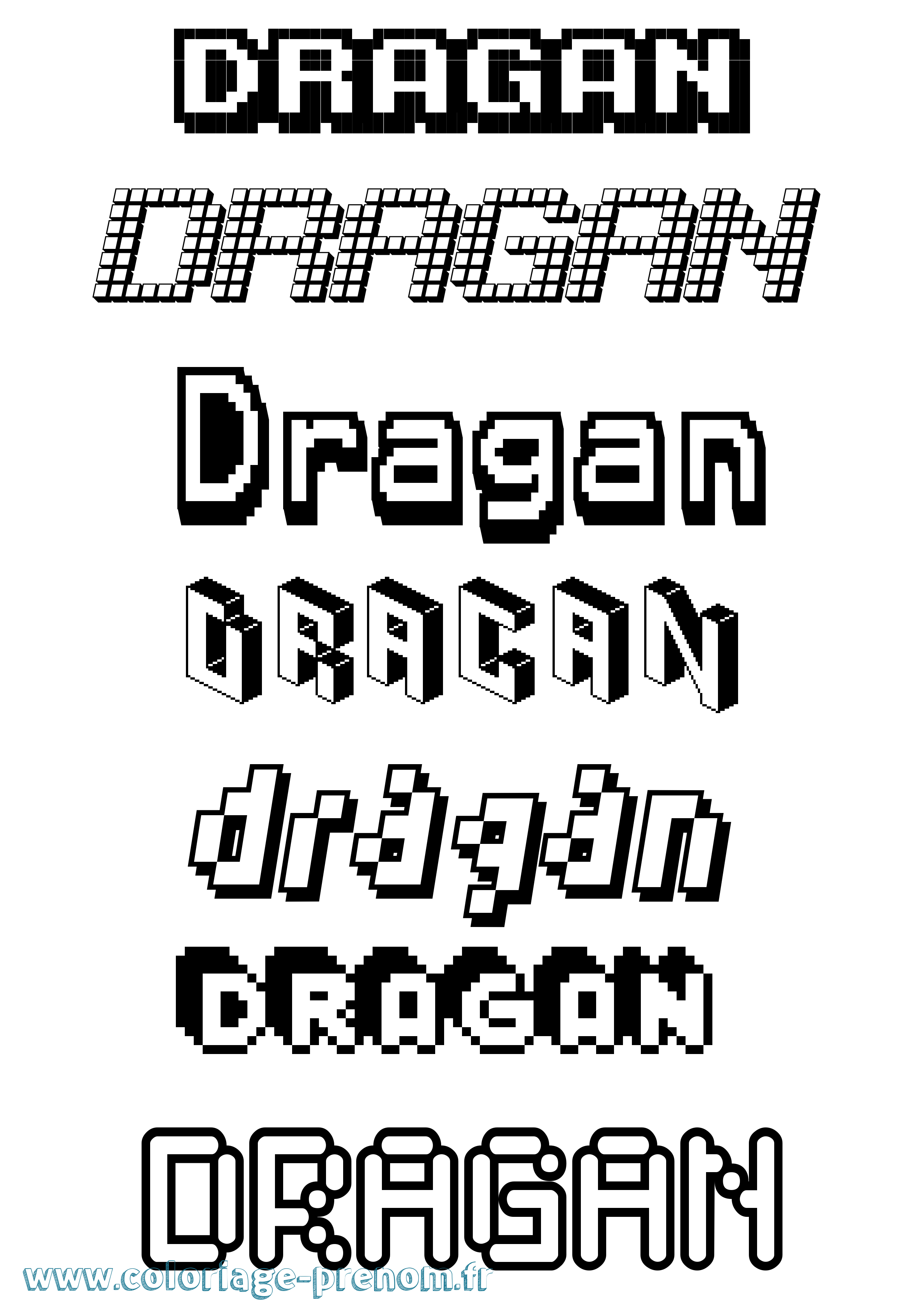 Coloriage Dragan Pixel Coloriage prénom Dragan Pixel