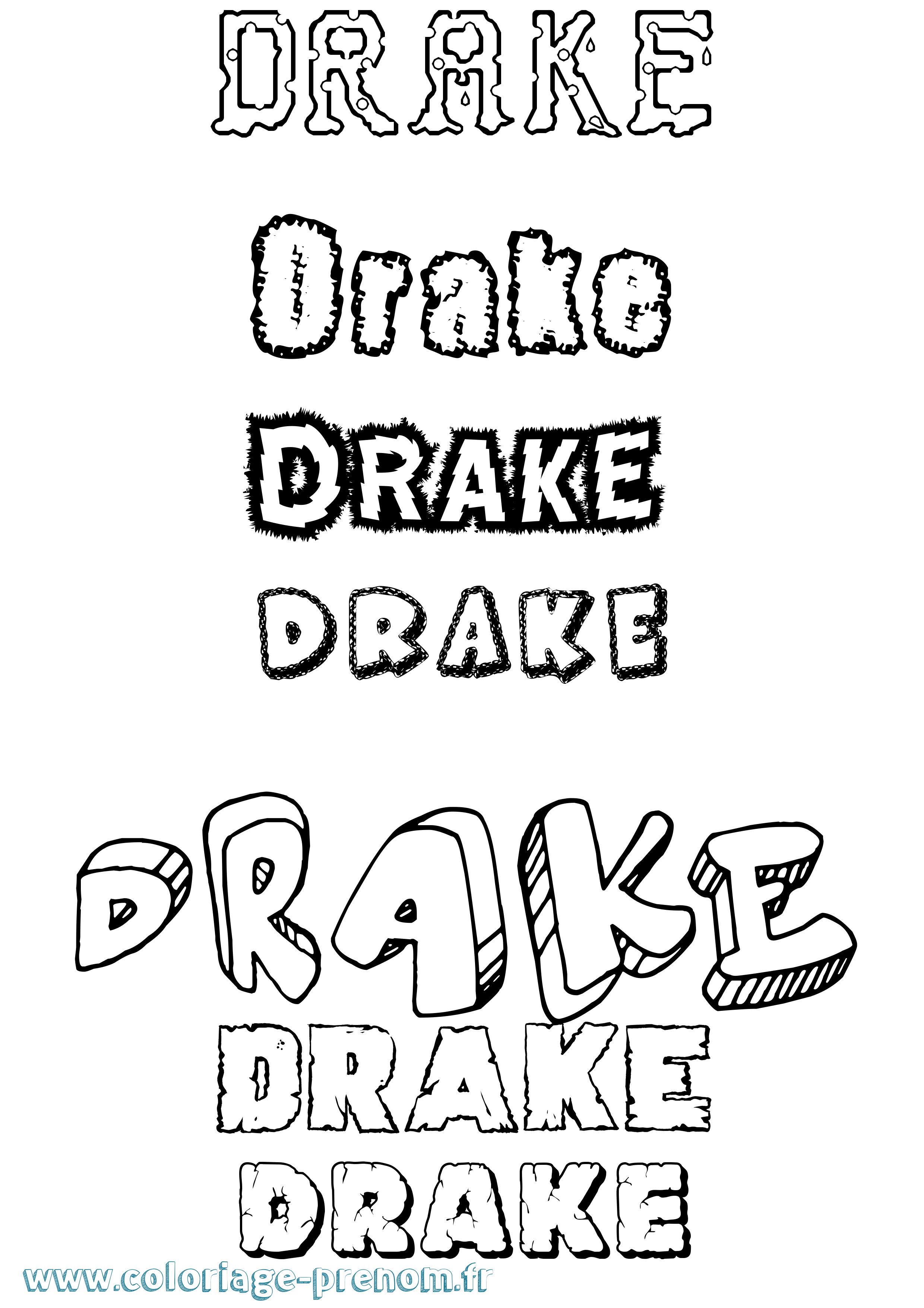 Coloriage Drake Destructuré Coloriage prénom Drake Destructuré