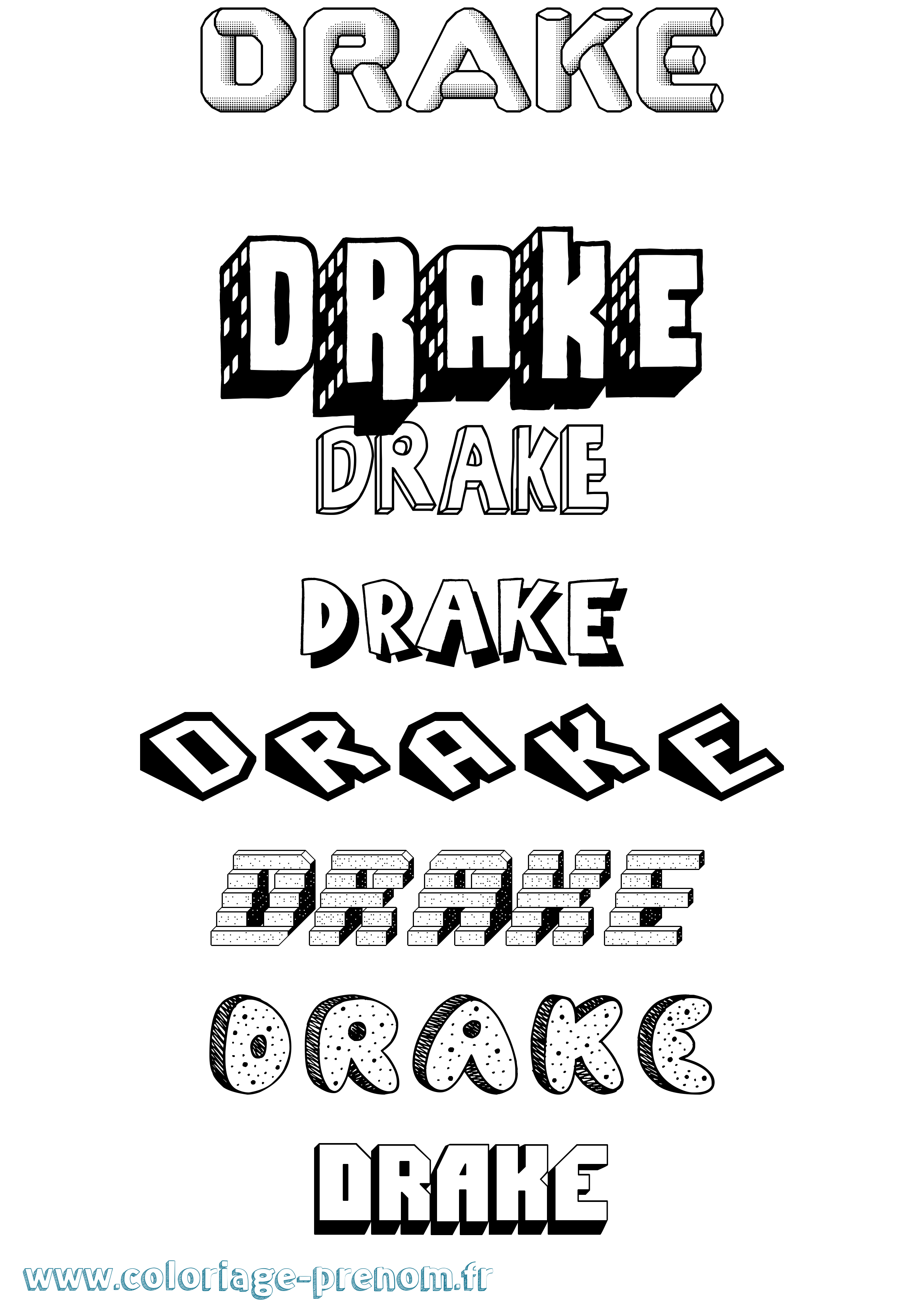 Coloriage Drake Effet 3D Coloriage prénom Drake Effet 3D