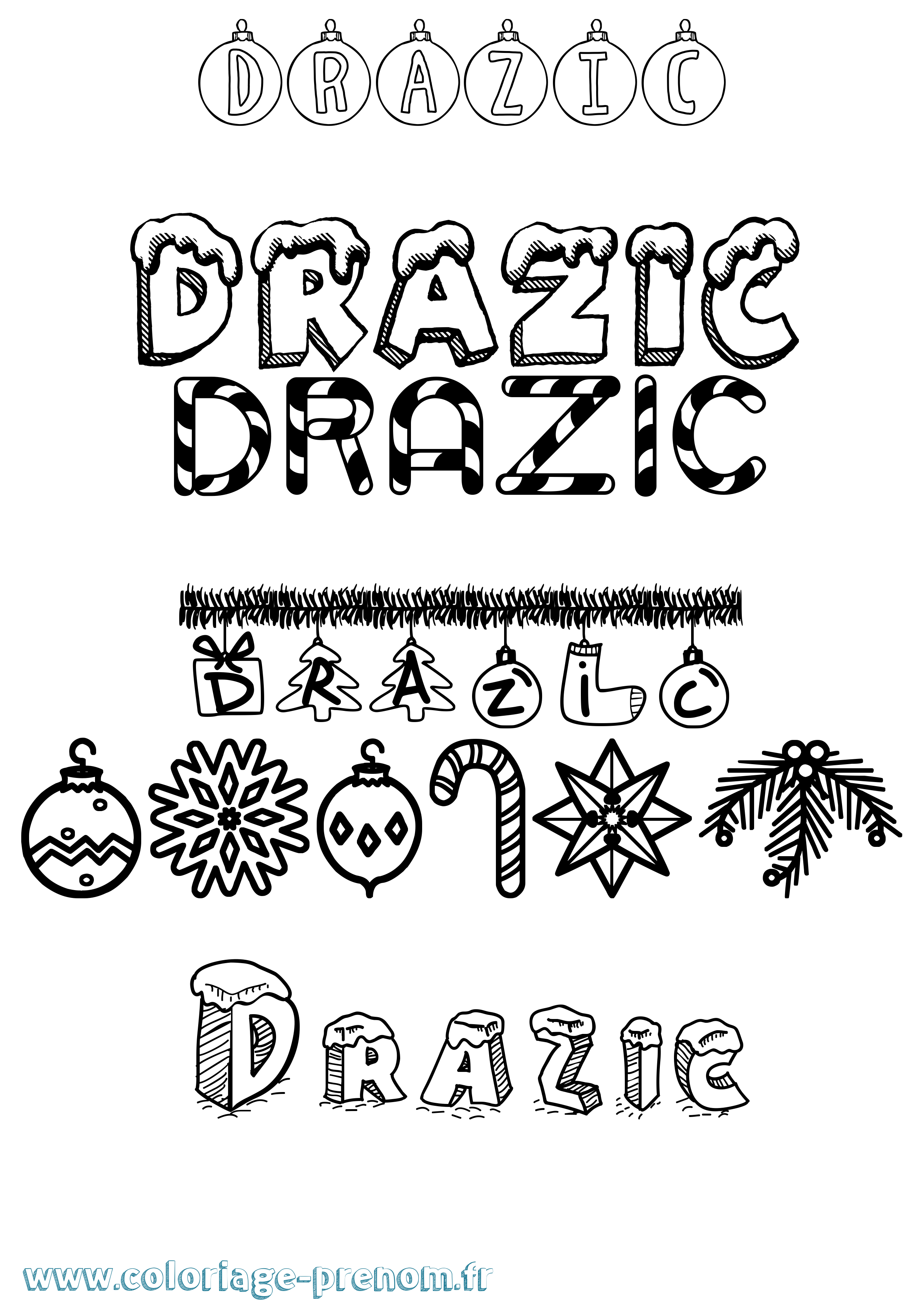 Coloriage Drazic Noël Coloriage prénom Drazic Noël