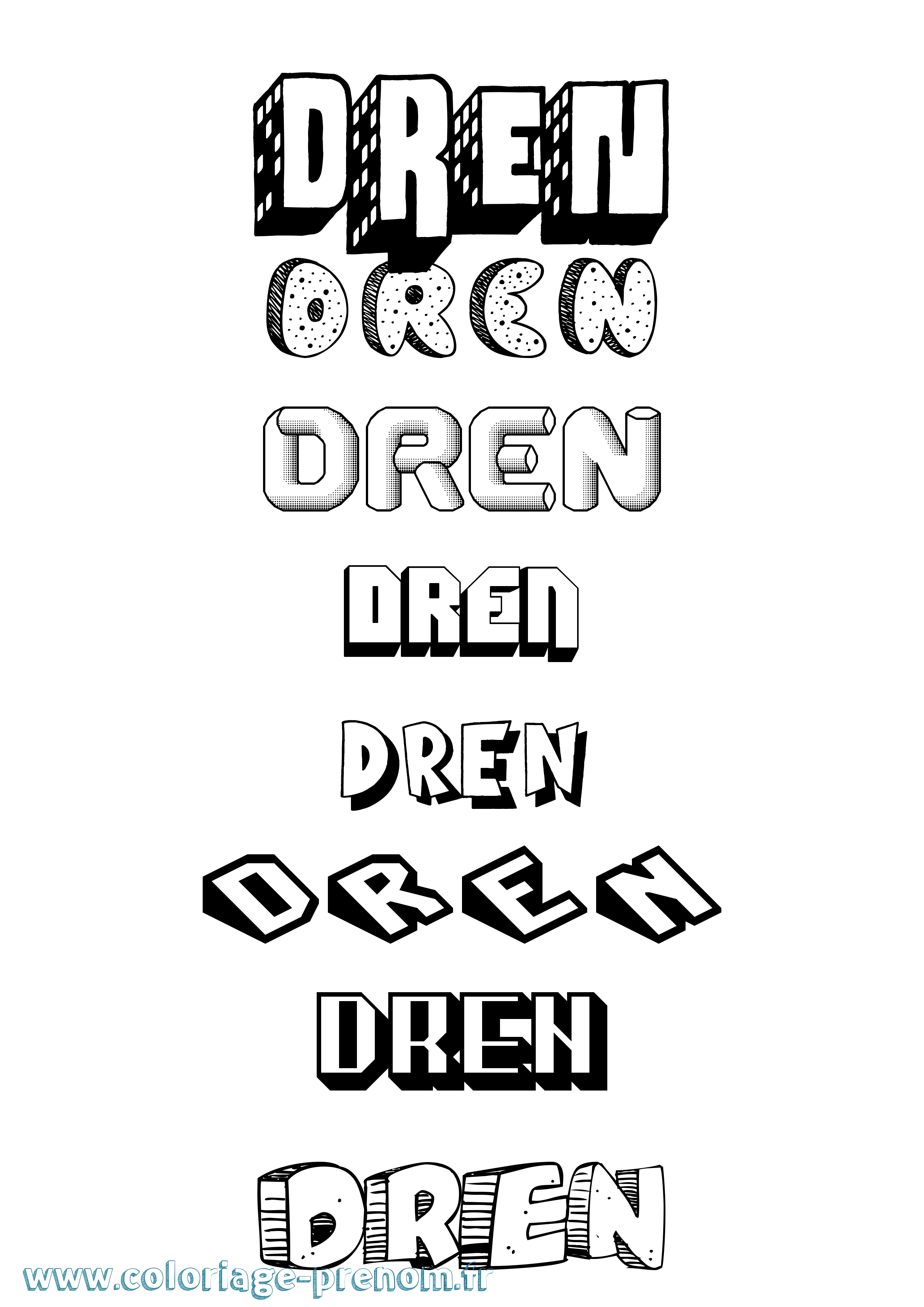 Coloriage Dren Effet 3D Coloriage prénom Dren Effet 3D