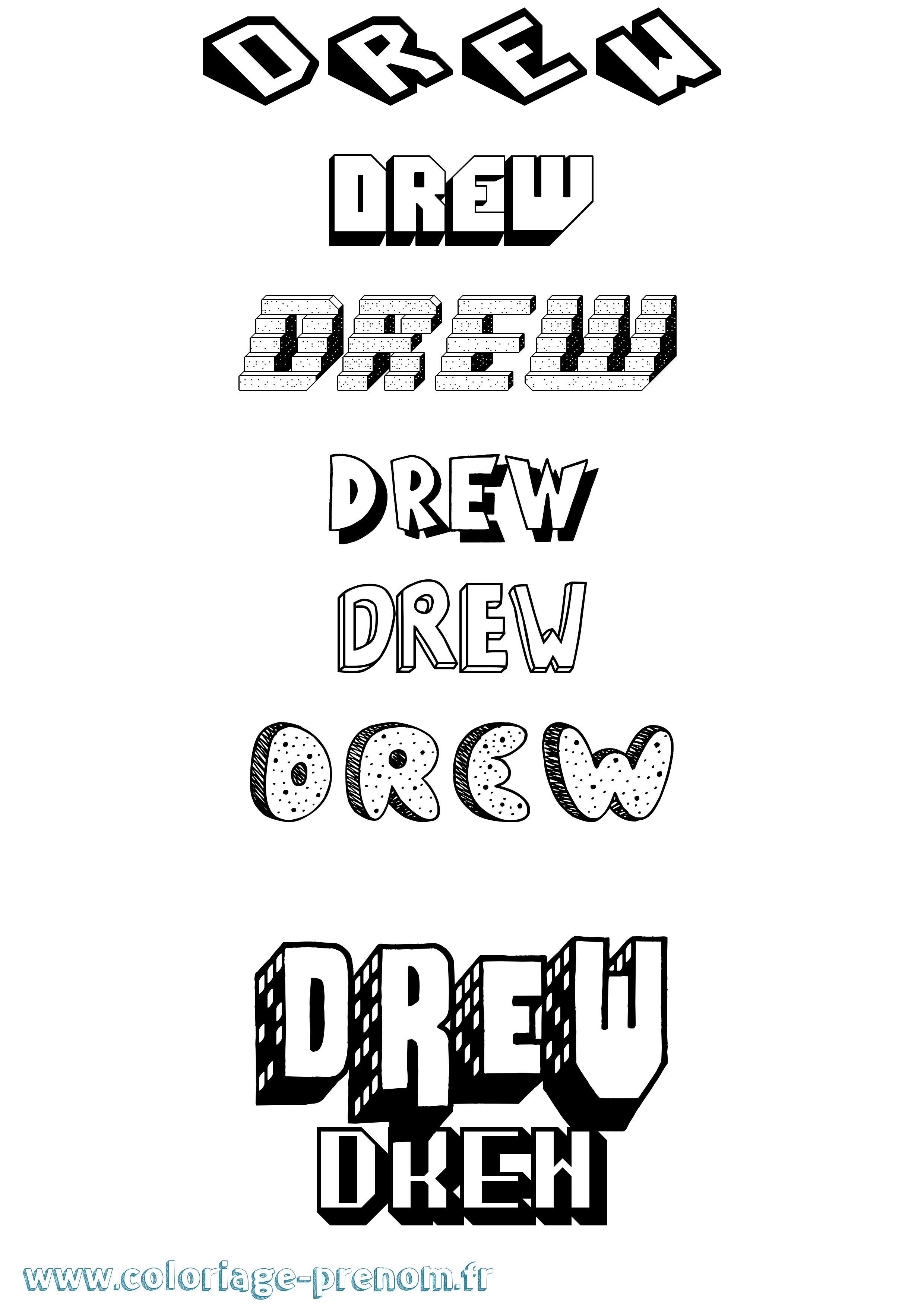 Coloriage Drew Effet 3D Coloriage prénom Drew Effet 3D