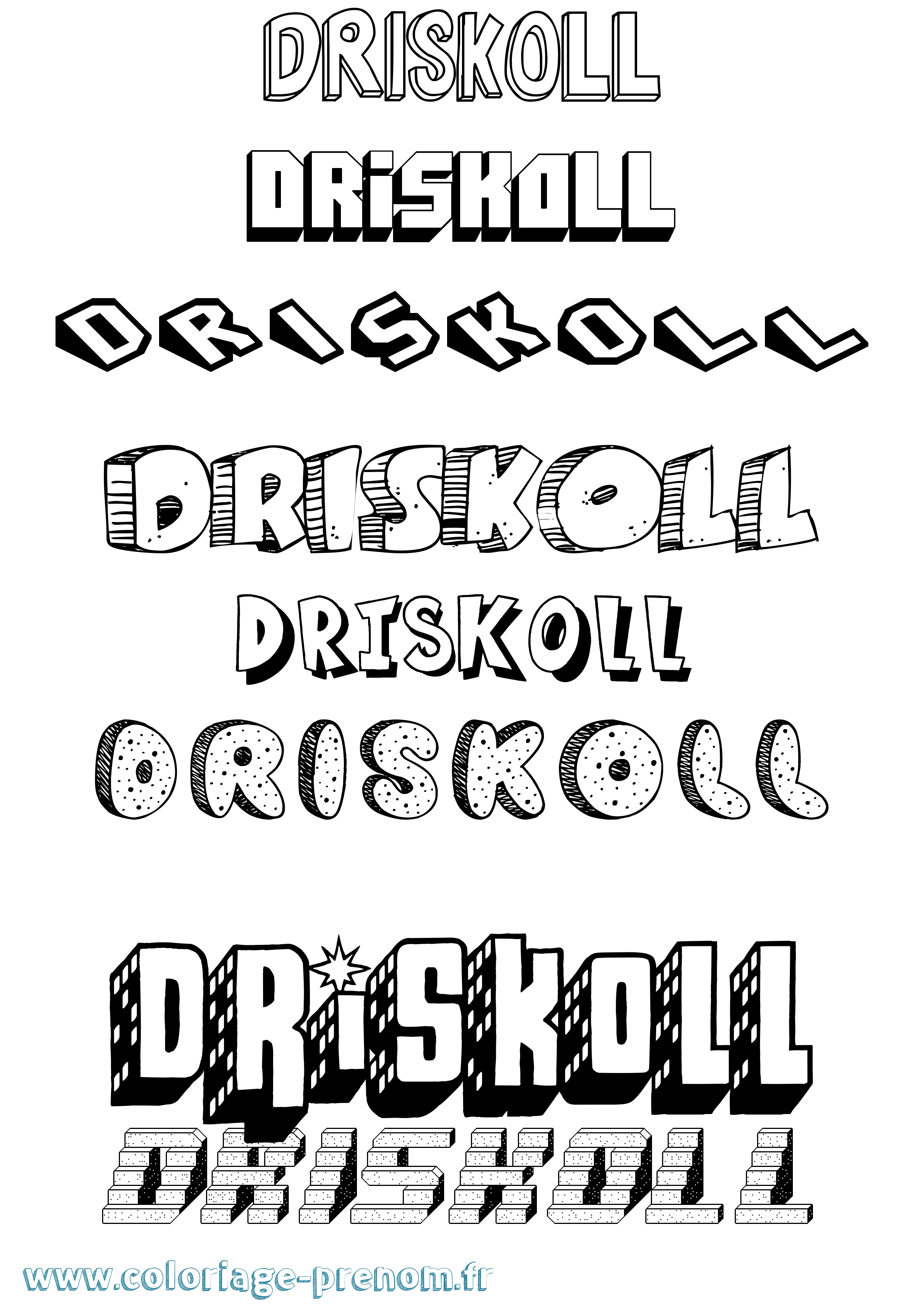 Coloriage Driskoll Effet 3D Coloriage prénom Driskoll Effet 3D