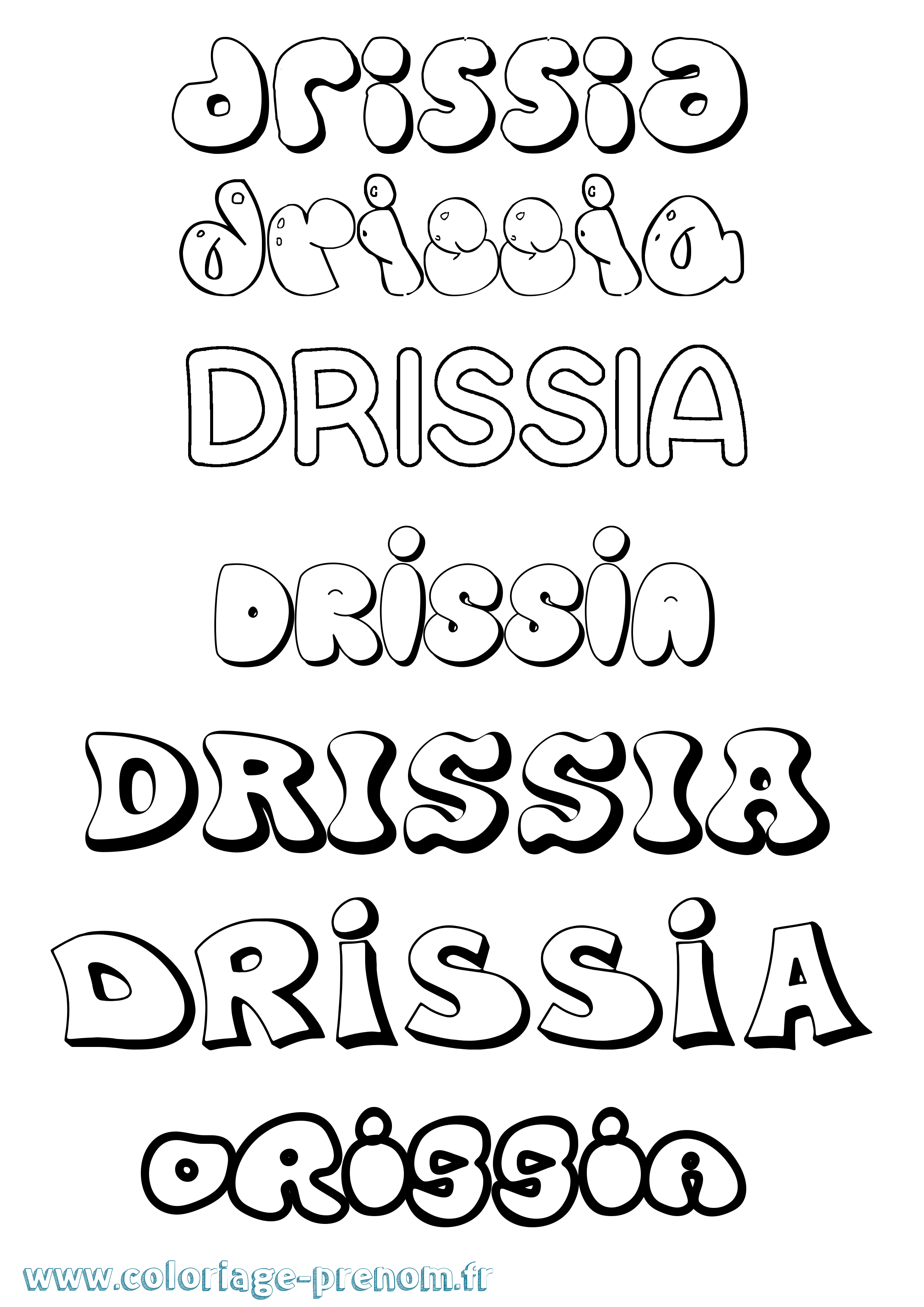 Coloriage Drissia Bubble Coloriage prénom Drissia Bubble