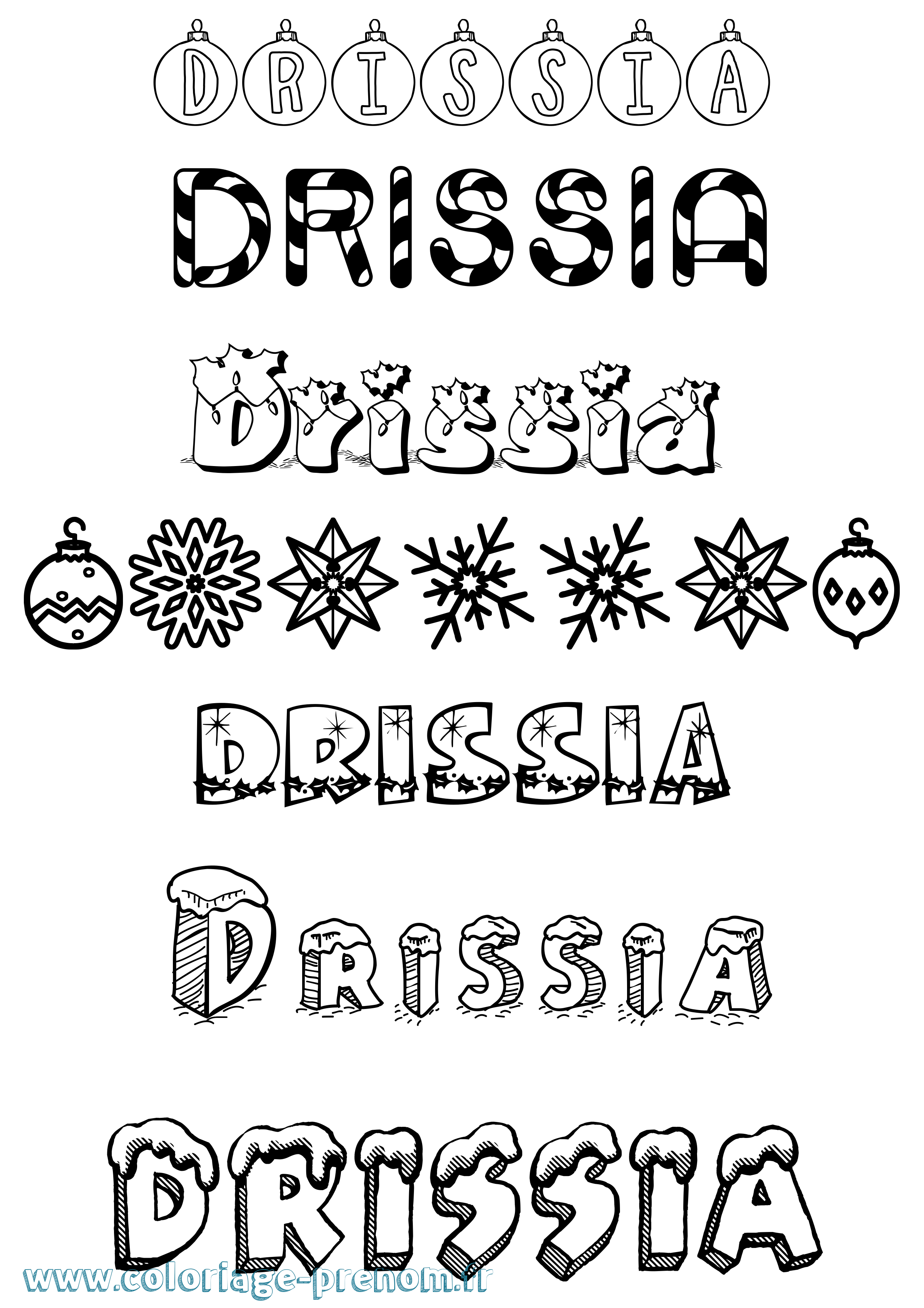 Coloriage Drissia Noël Coloriage prénom Drissia Noël