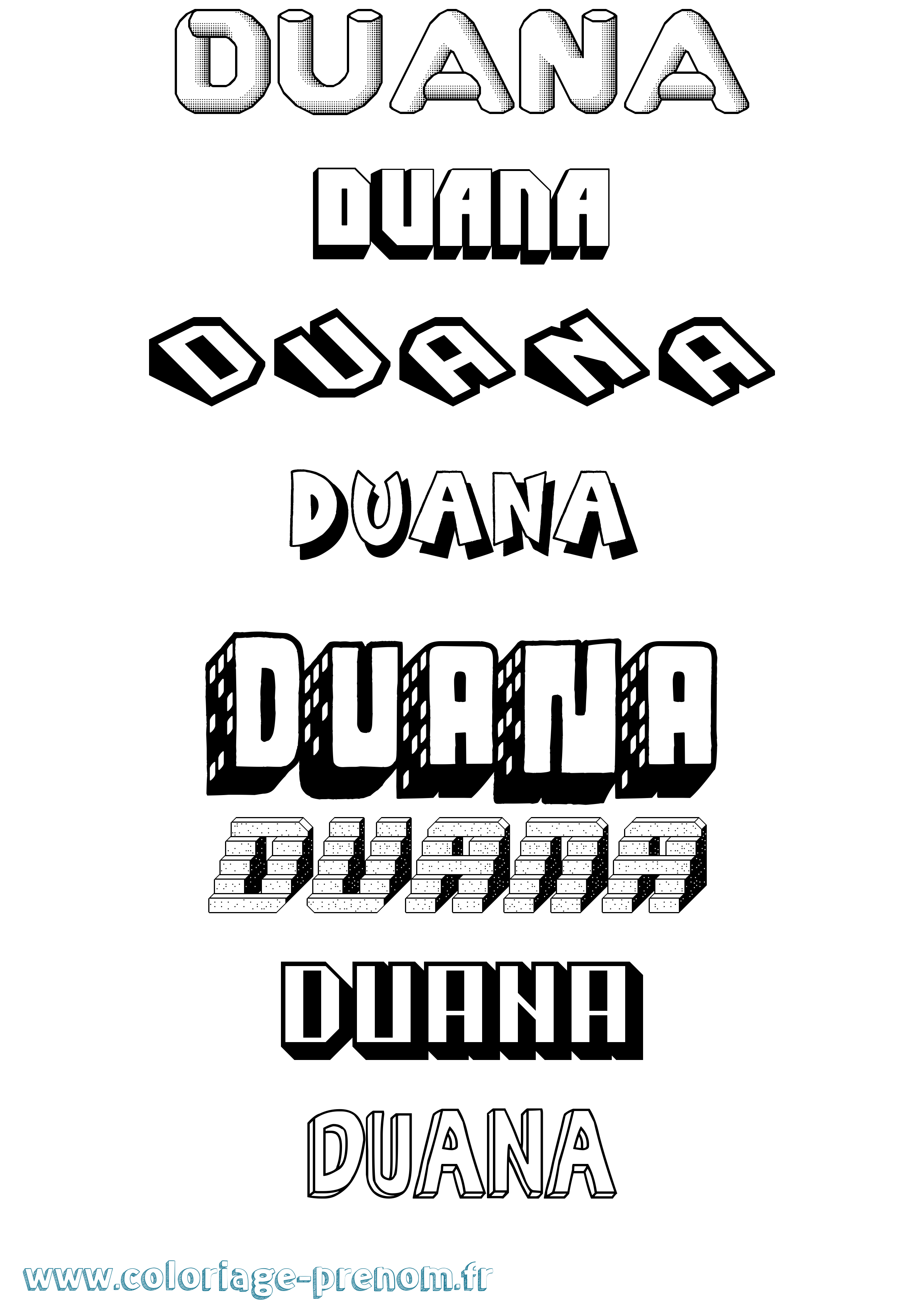 Coloriage Duana Effet 3D Coloriage prénom Duana Effet 3D
