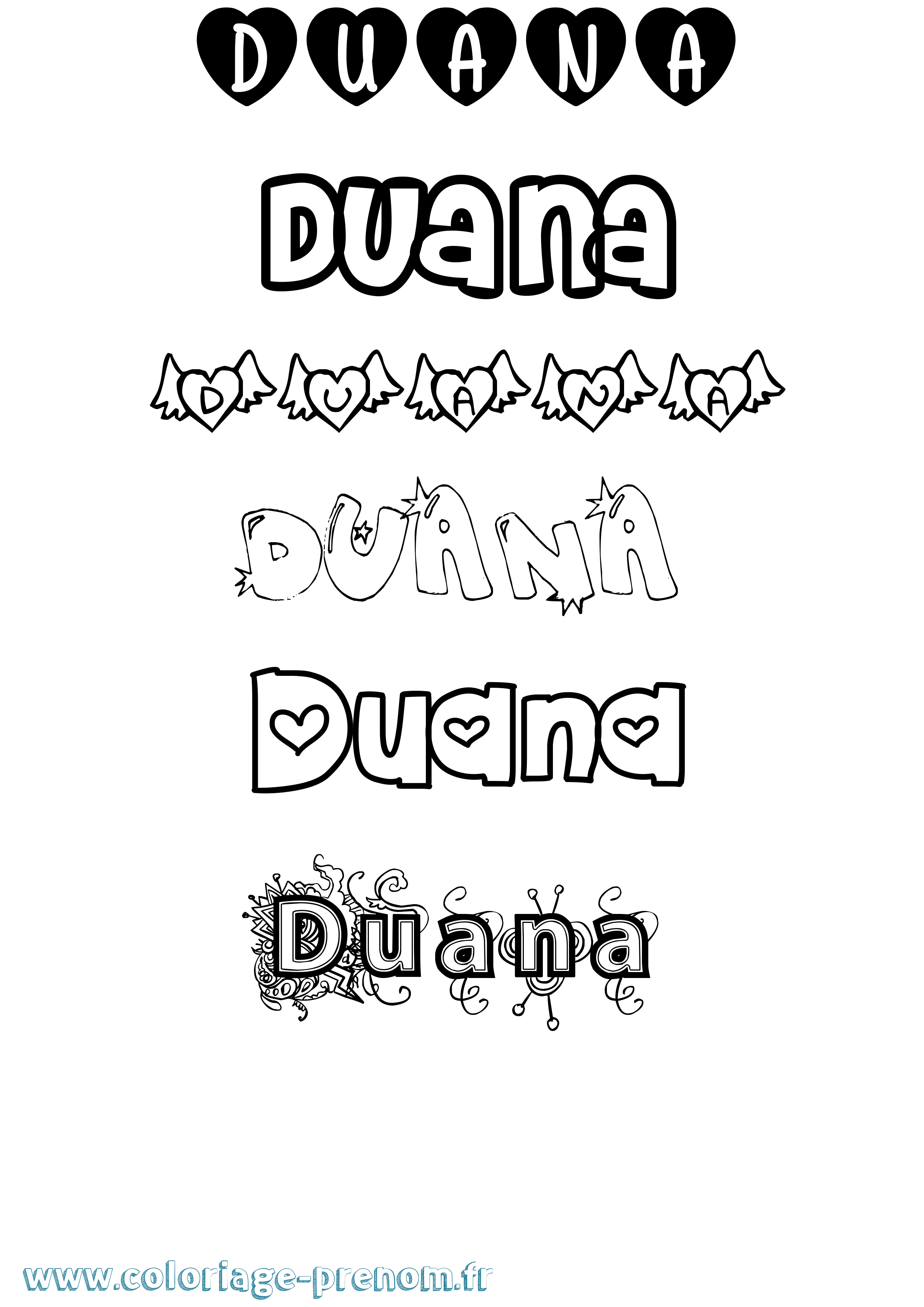 Coloriage Duana Girly Coloriage prénom Duana Girly
