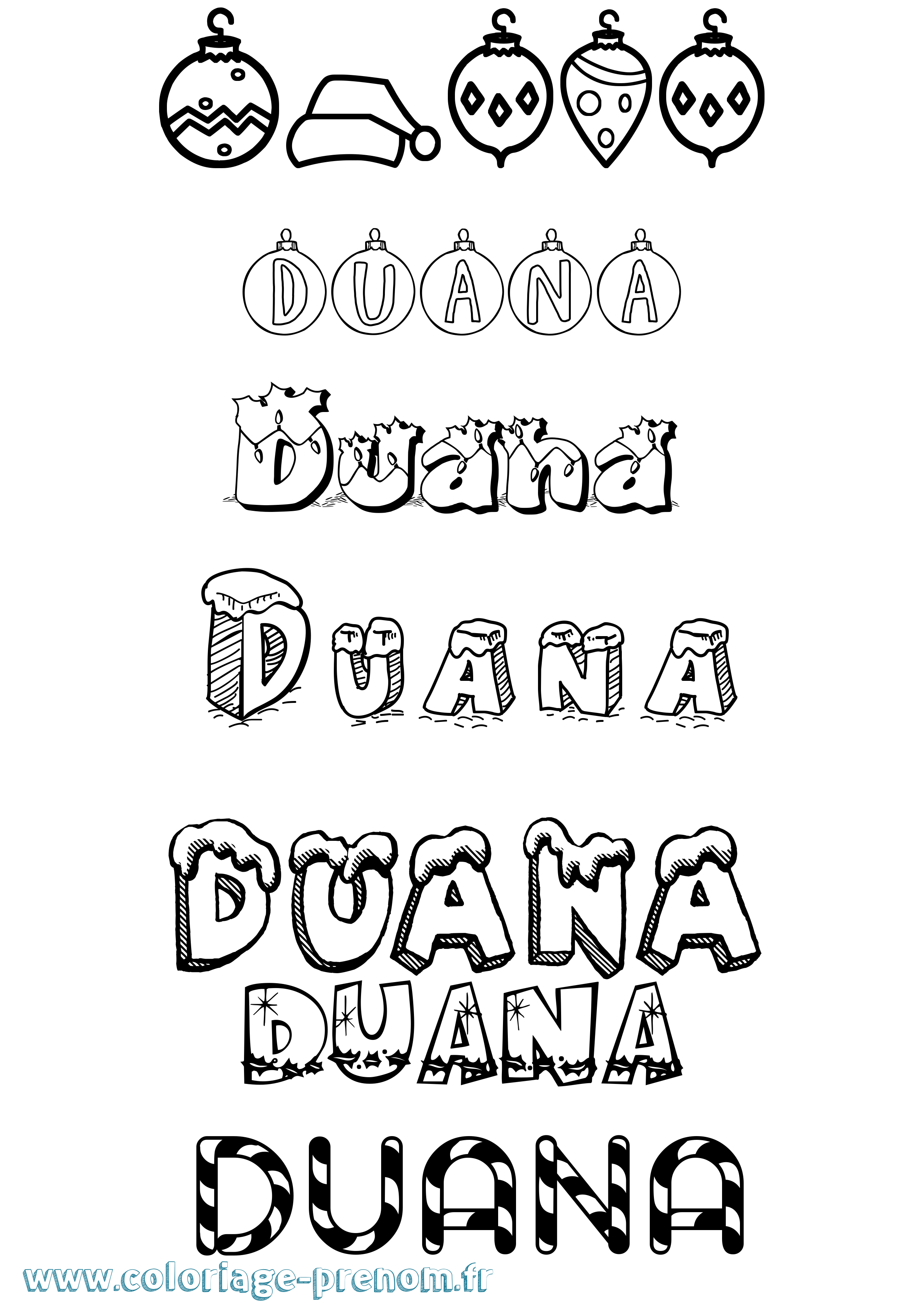 Coloriage Duana Noël Coloriage prénom Duana Noël
