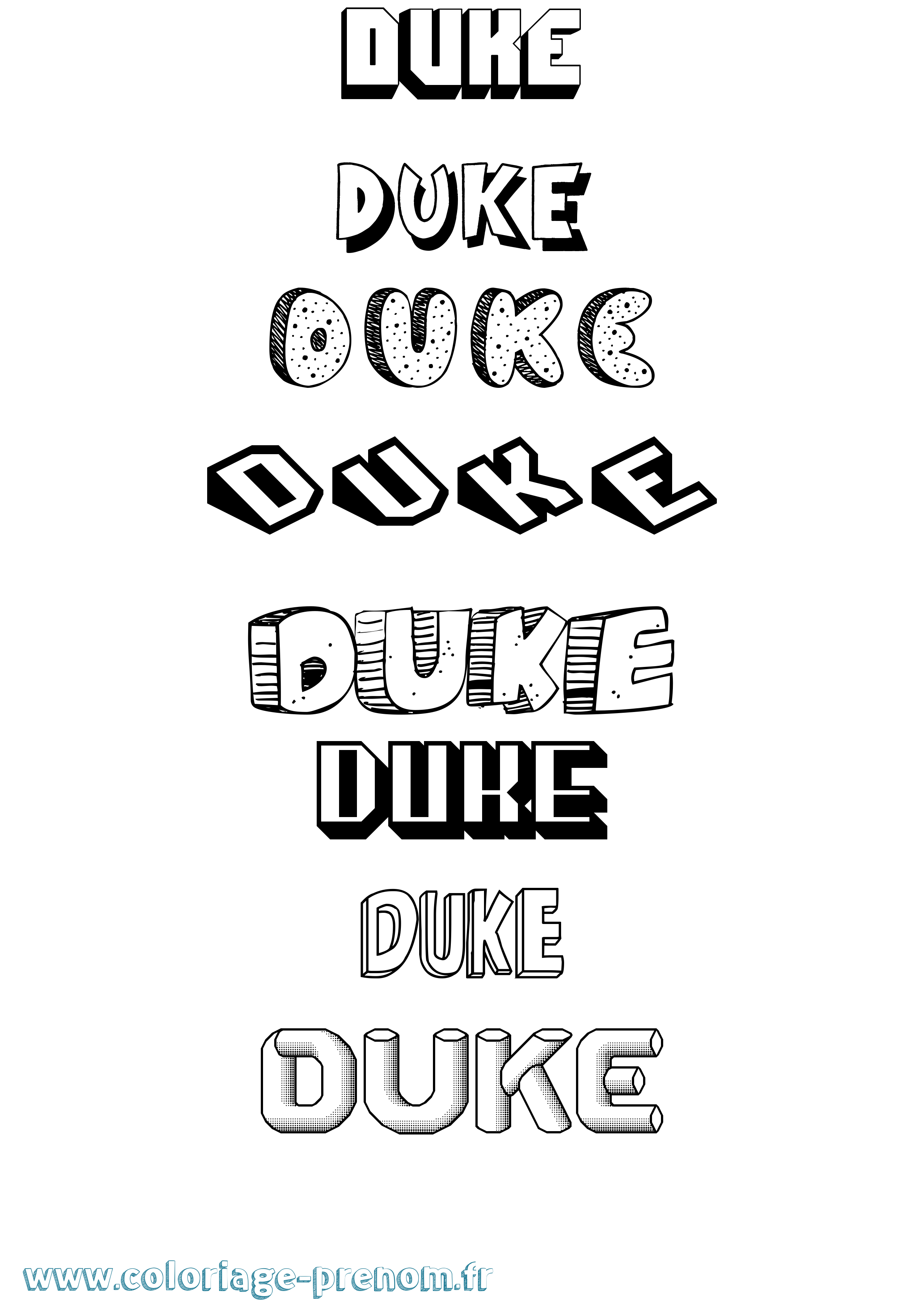 Coloriage Duke Effet 3D Coloriage prénom Duke Effet 3D