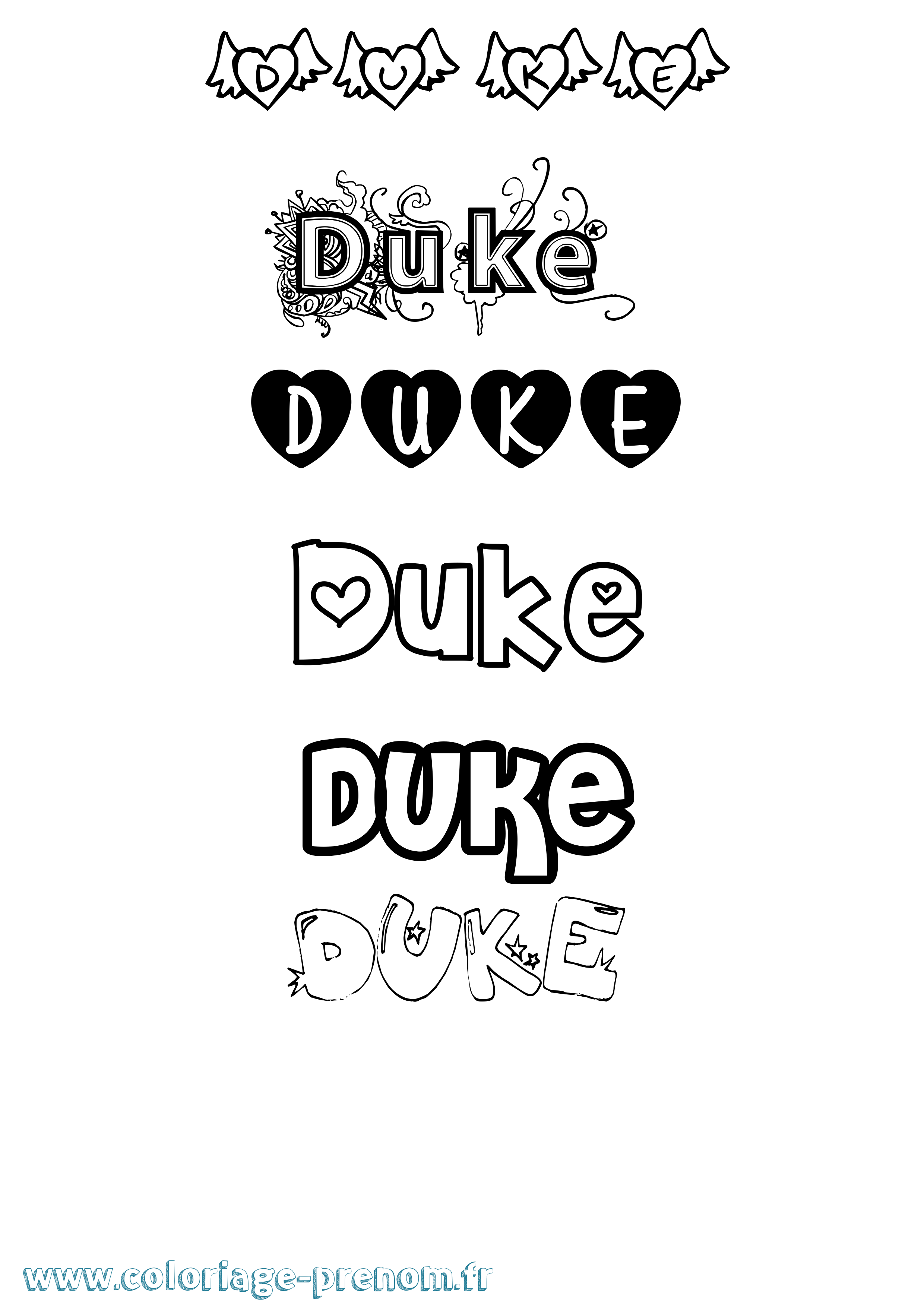 Coloriage Duke Girly Coloriage prénom Duke Girly