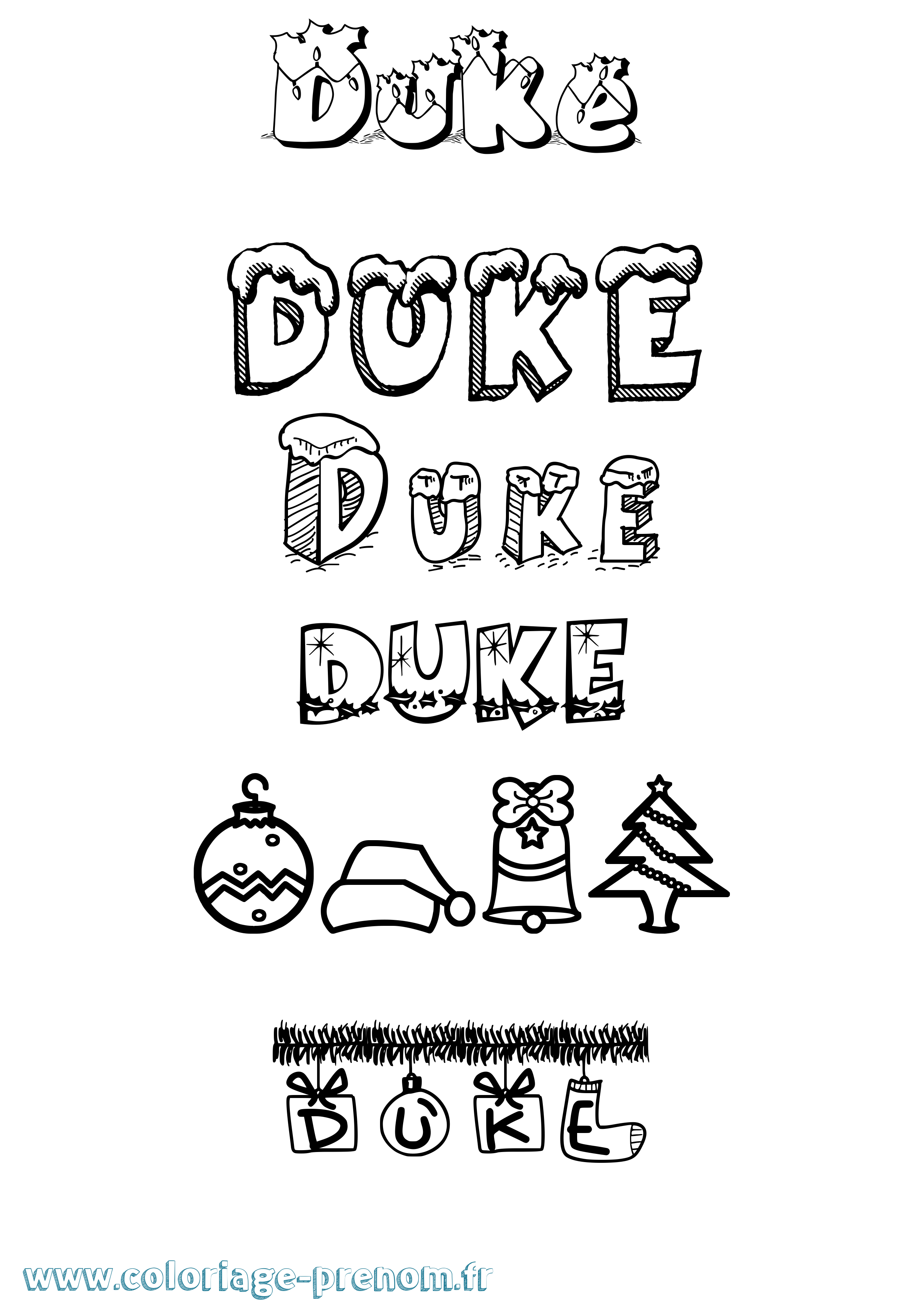 Coloriage Duke Noël Coloriage prénom Duke Noël