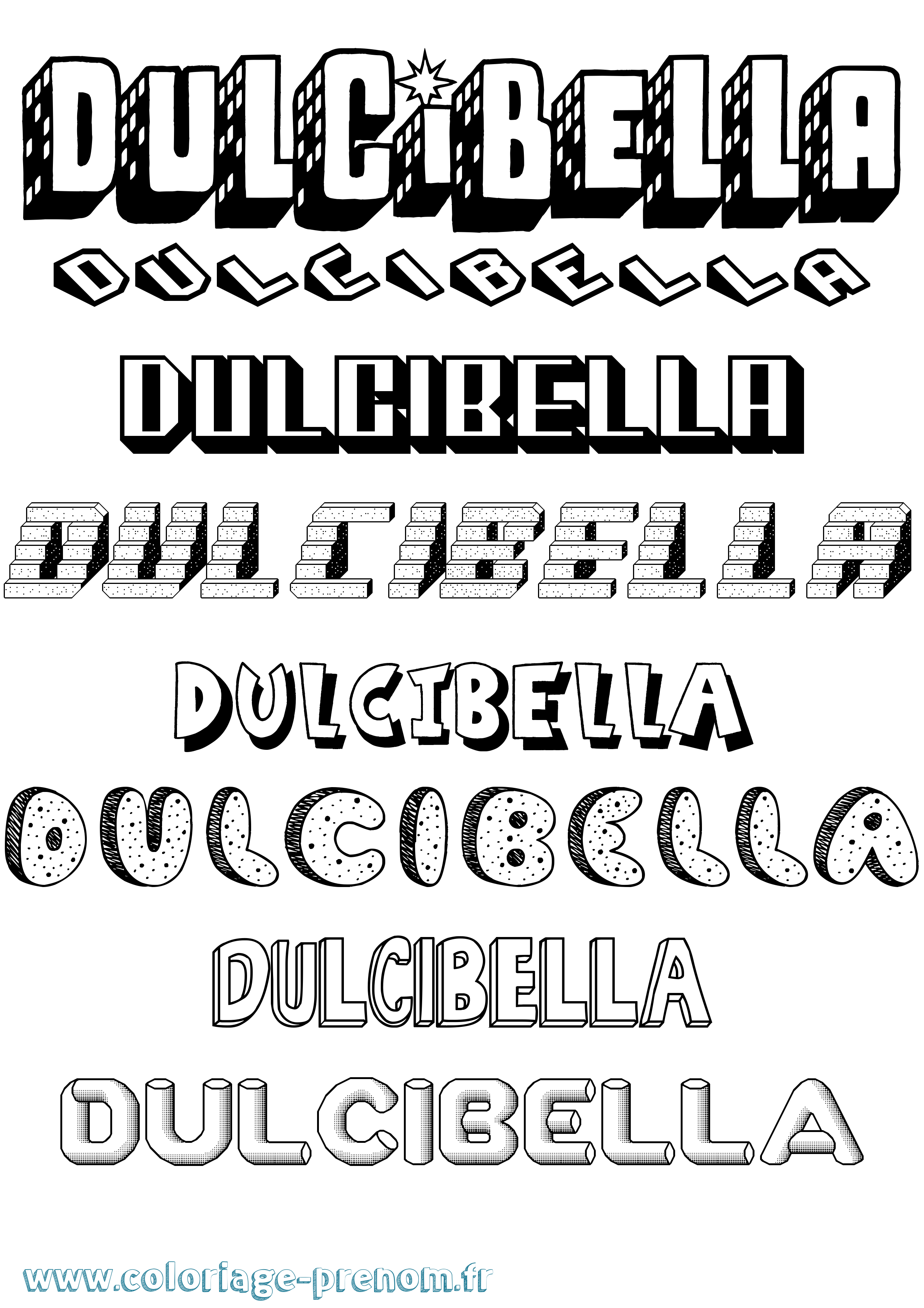 Coloriage Dulcibella Effet 3D Coloriage prénom Dulcibella Effet 3D
