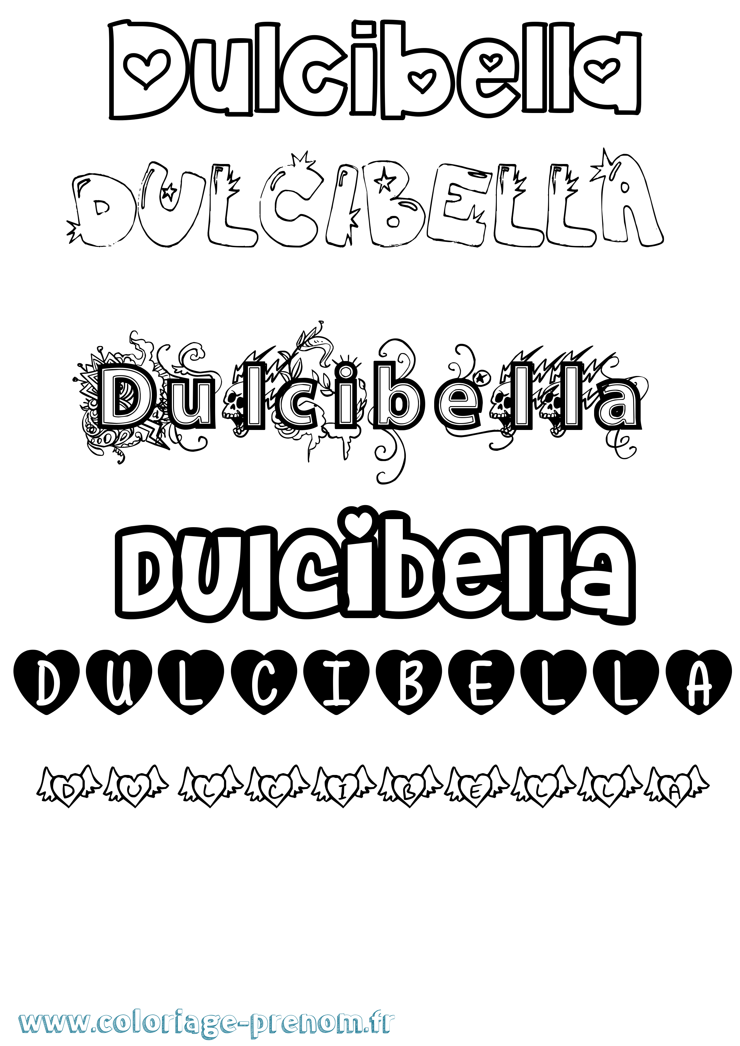 Coloriage Dulcibella Girly Coloriage prénom Dulcibella Girly