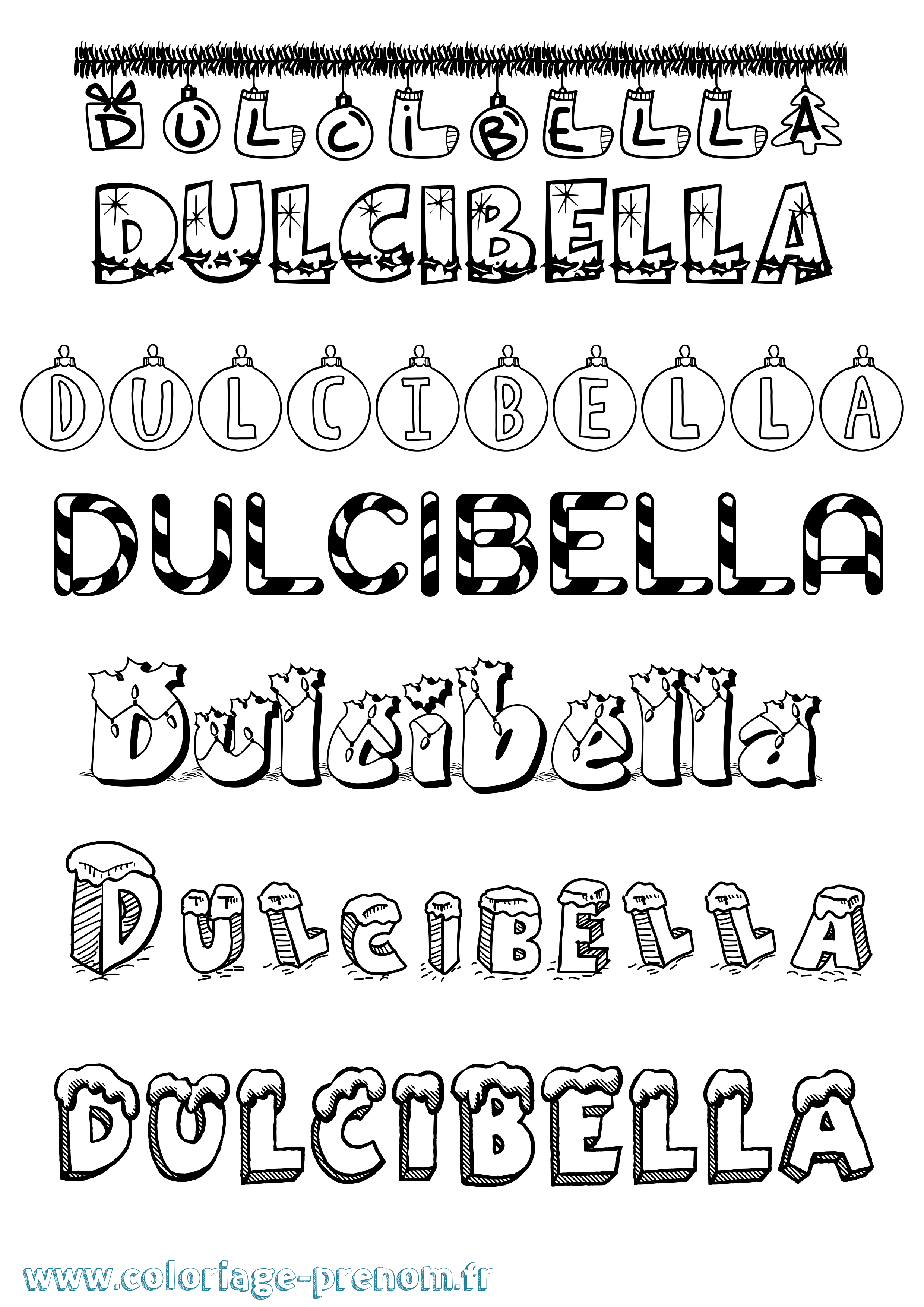 Coloriage Dulcibella Noël Coloriage prénom Dulcibella Noël