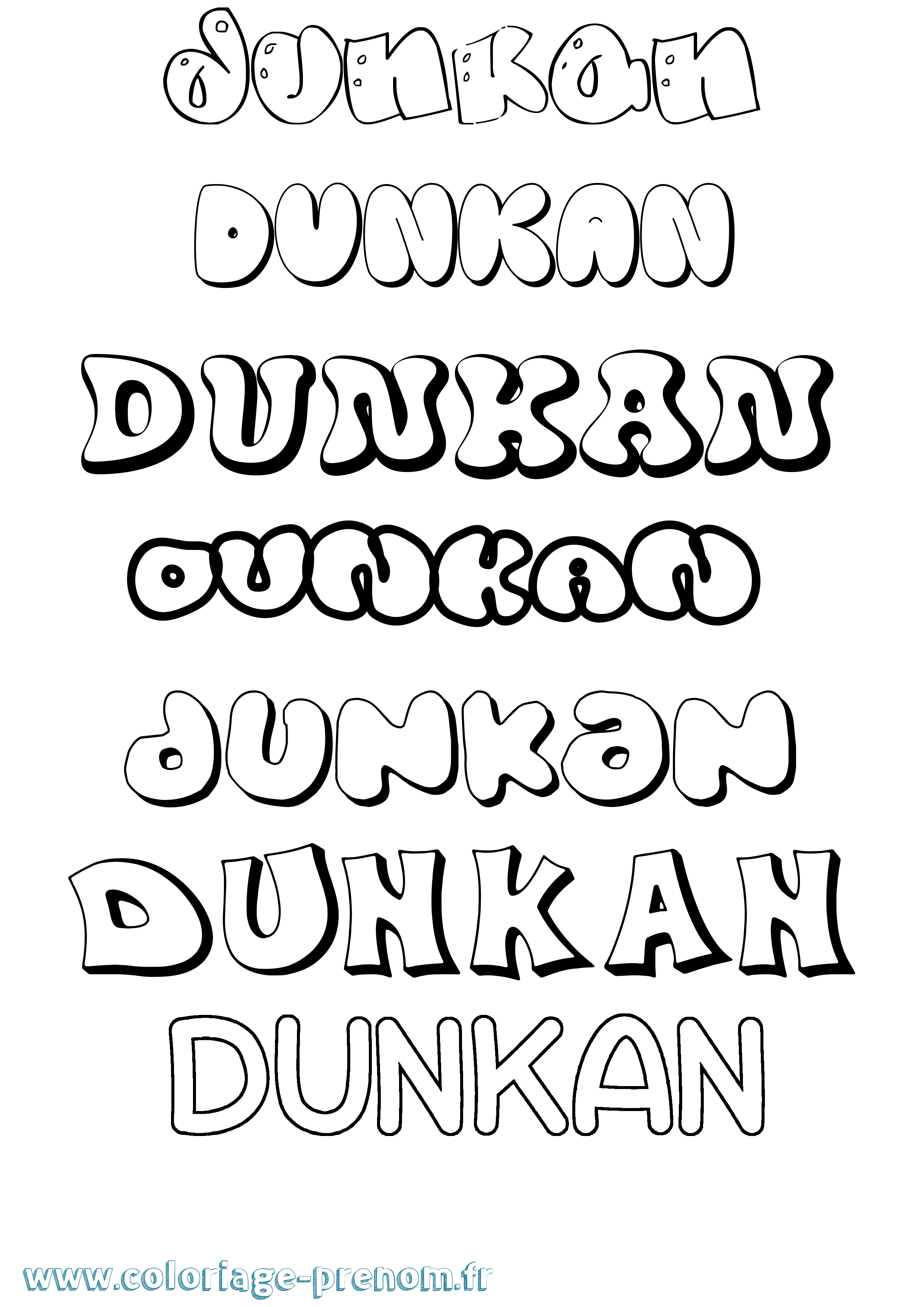 Coloriage Dunkan Bubble Coloriage prénom Dunkan Bubble
