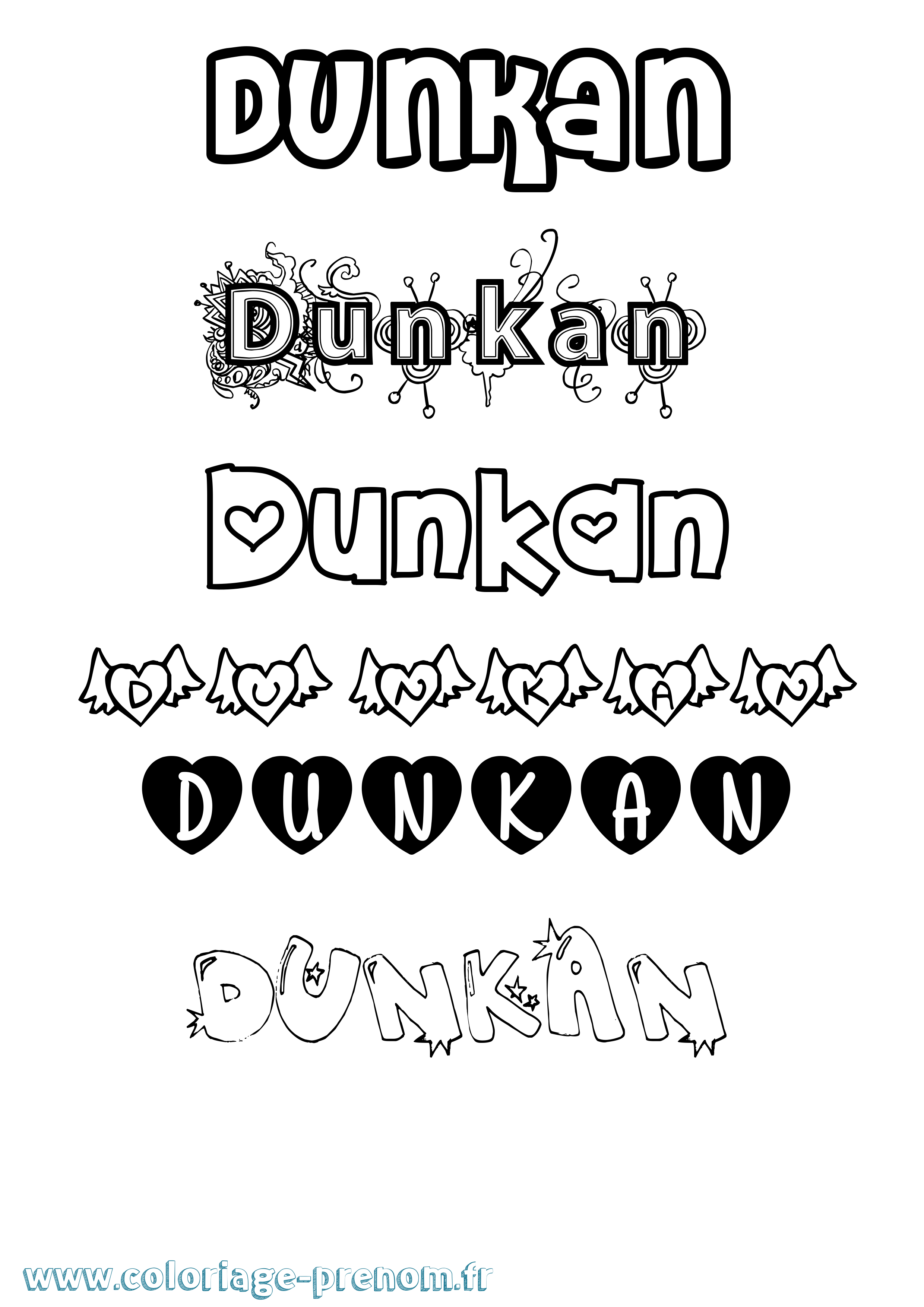 Coloriage Dunkan Girly Coloriage prénom Dunkan Girly