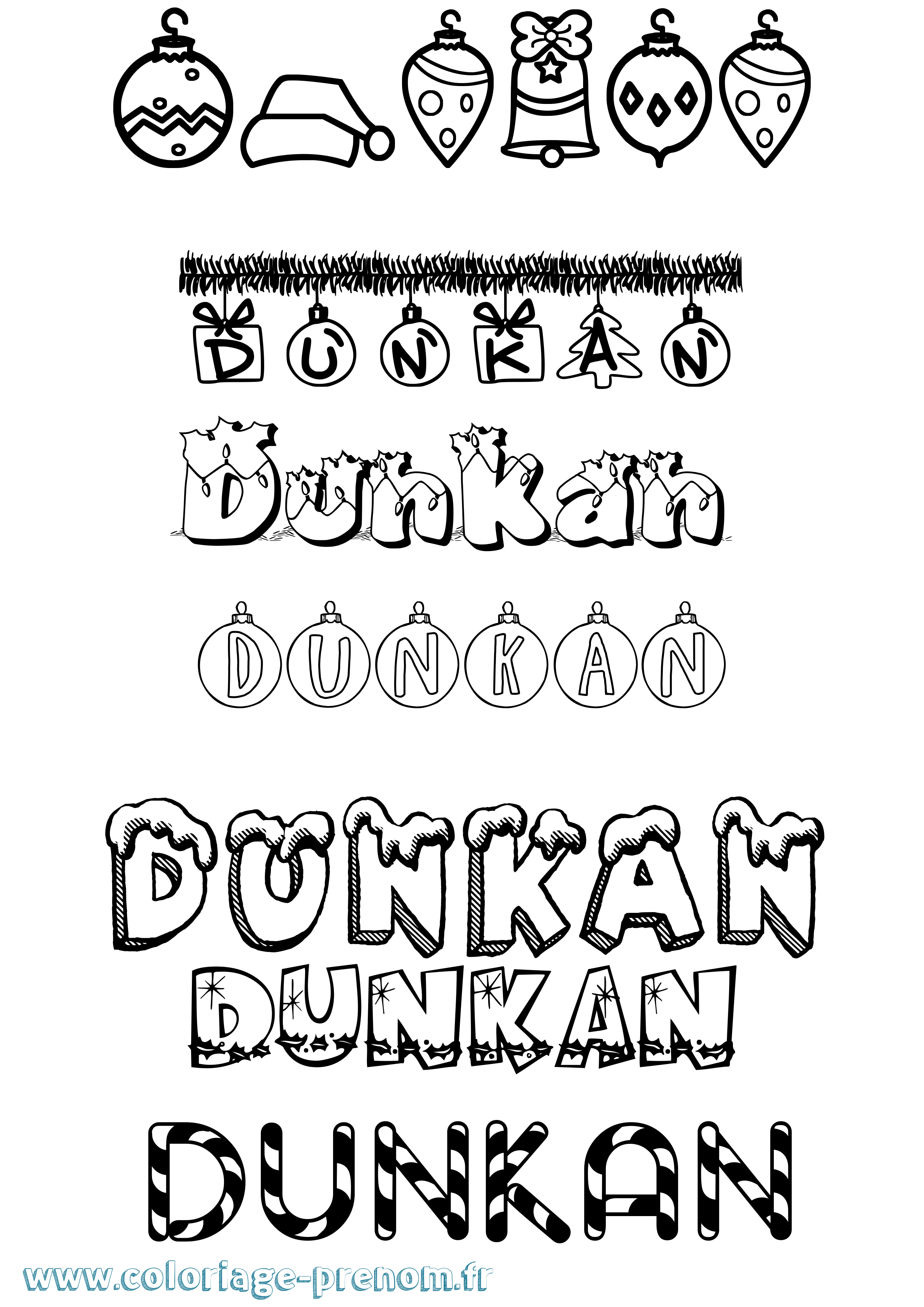 Coloriage Dunkan Noël Coloriage prénom Dunkan Noël