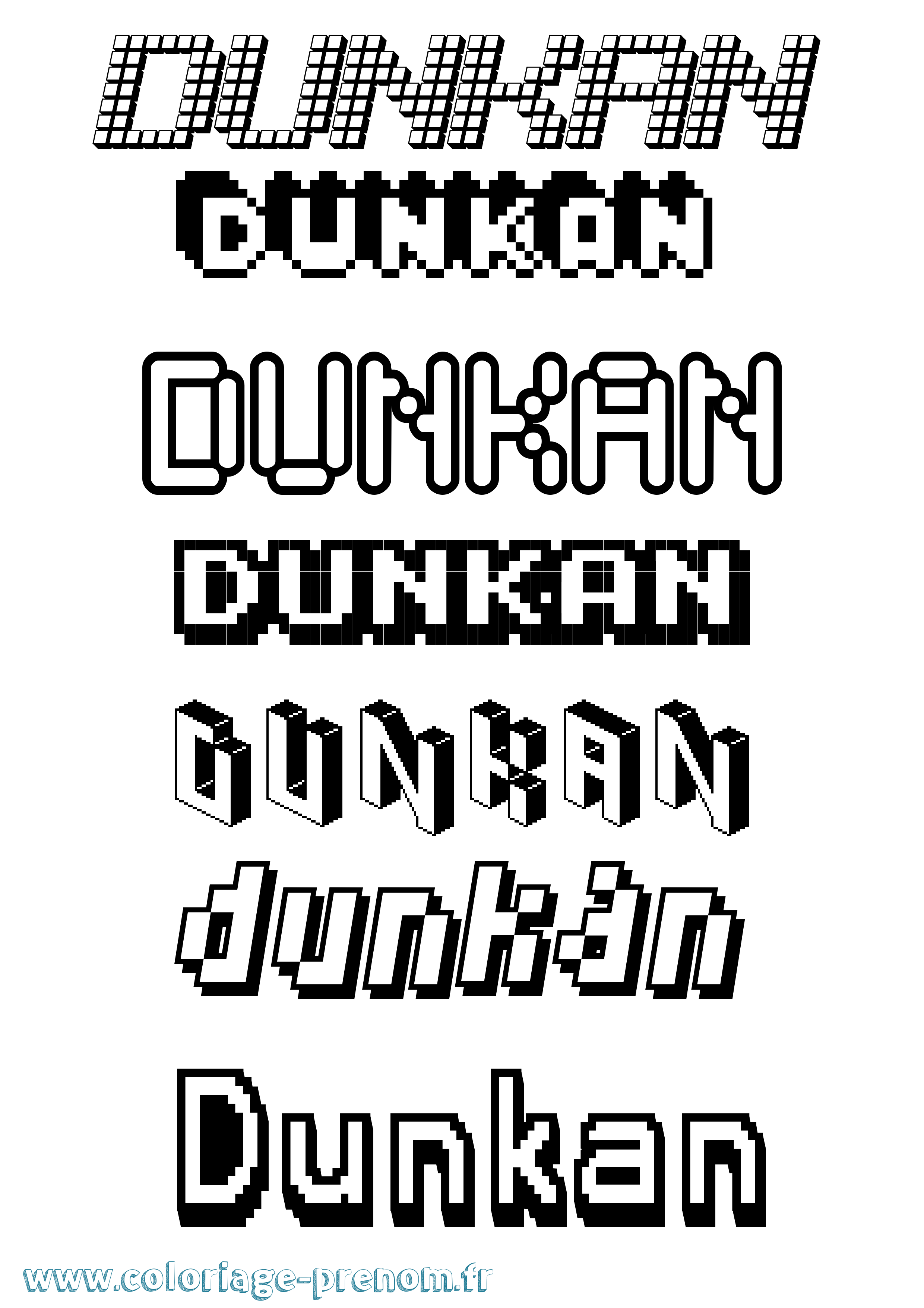 Coloriage Dunkan Pixel Coloriage prénom Dunkan Pixel