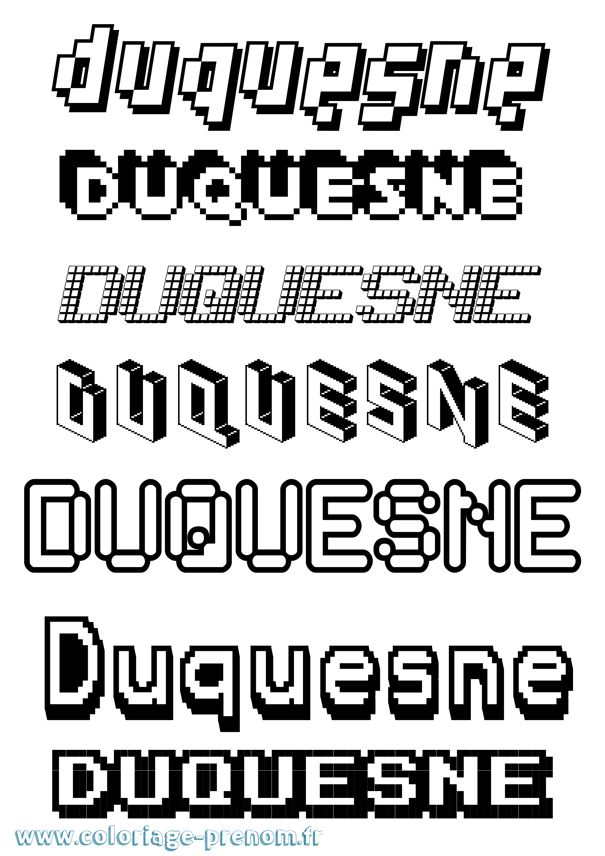Coloriage Duquesne Pixel Coloriage prénom Duquesne Pixel