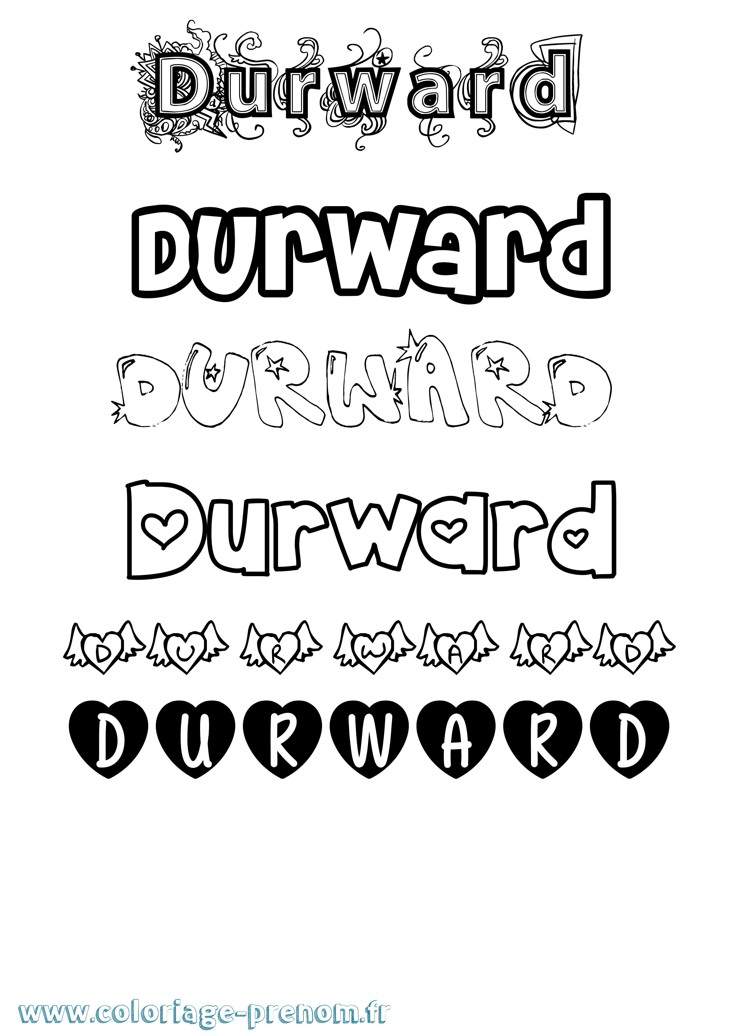 Coloriage Durward Girly Coloriage prénom Durward Girly