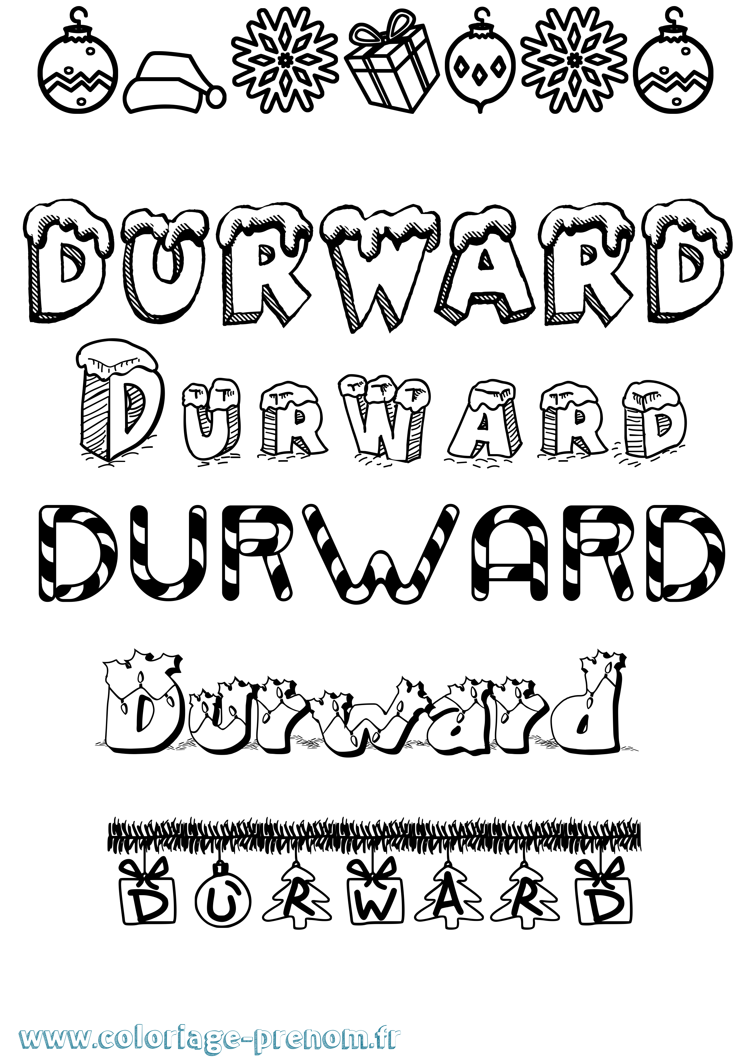 Coloriage Durward Noël Coloriage prénom Durward Noël