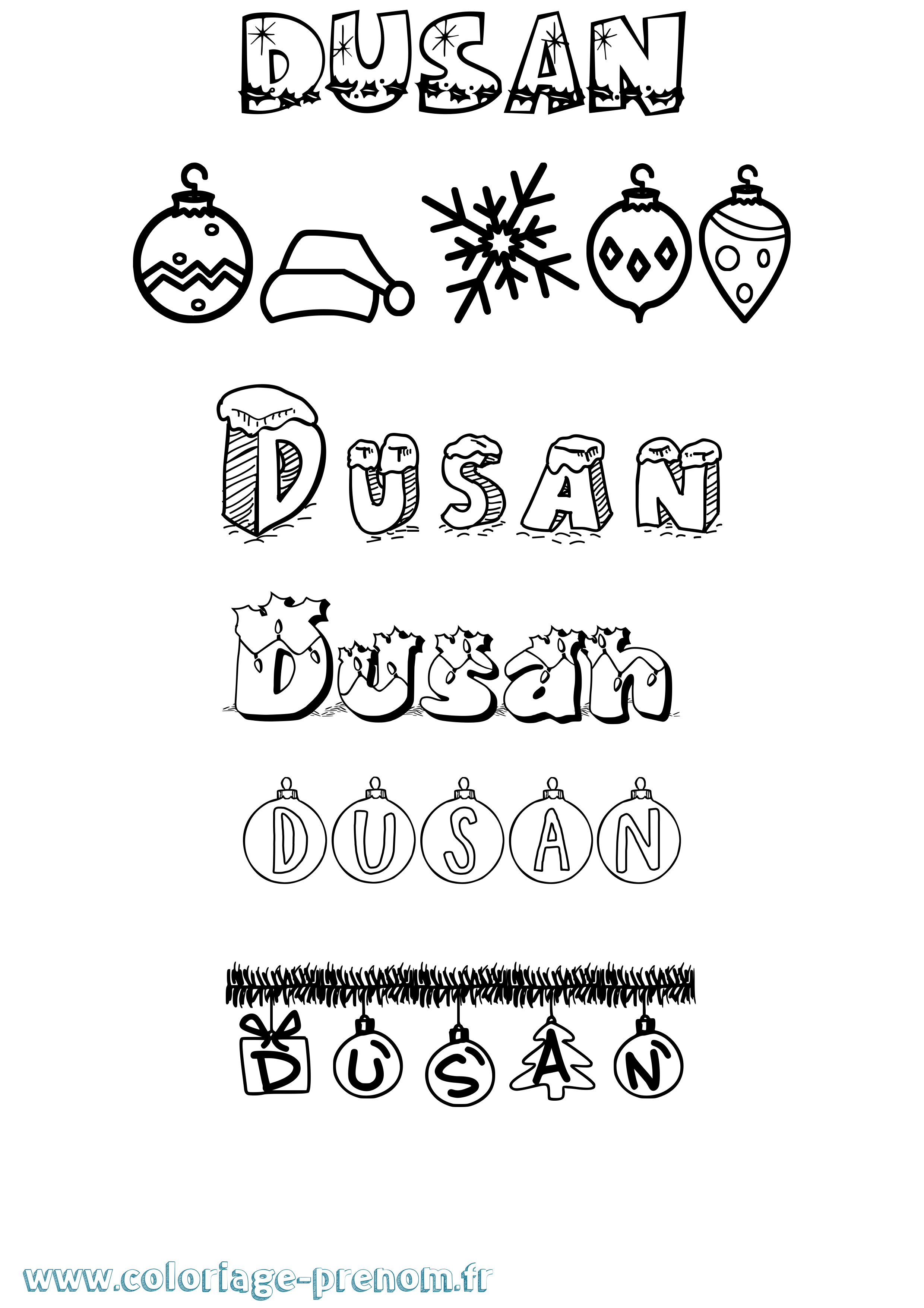 Coloriage Dusan Noël Coloriage prénom Dusan Noël