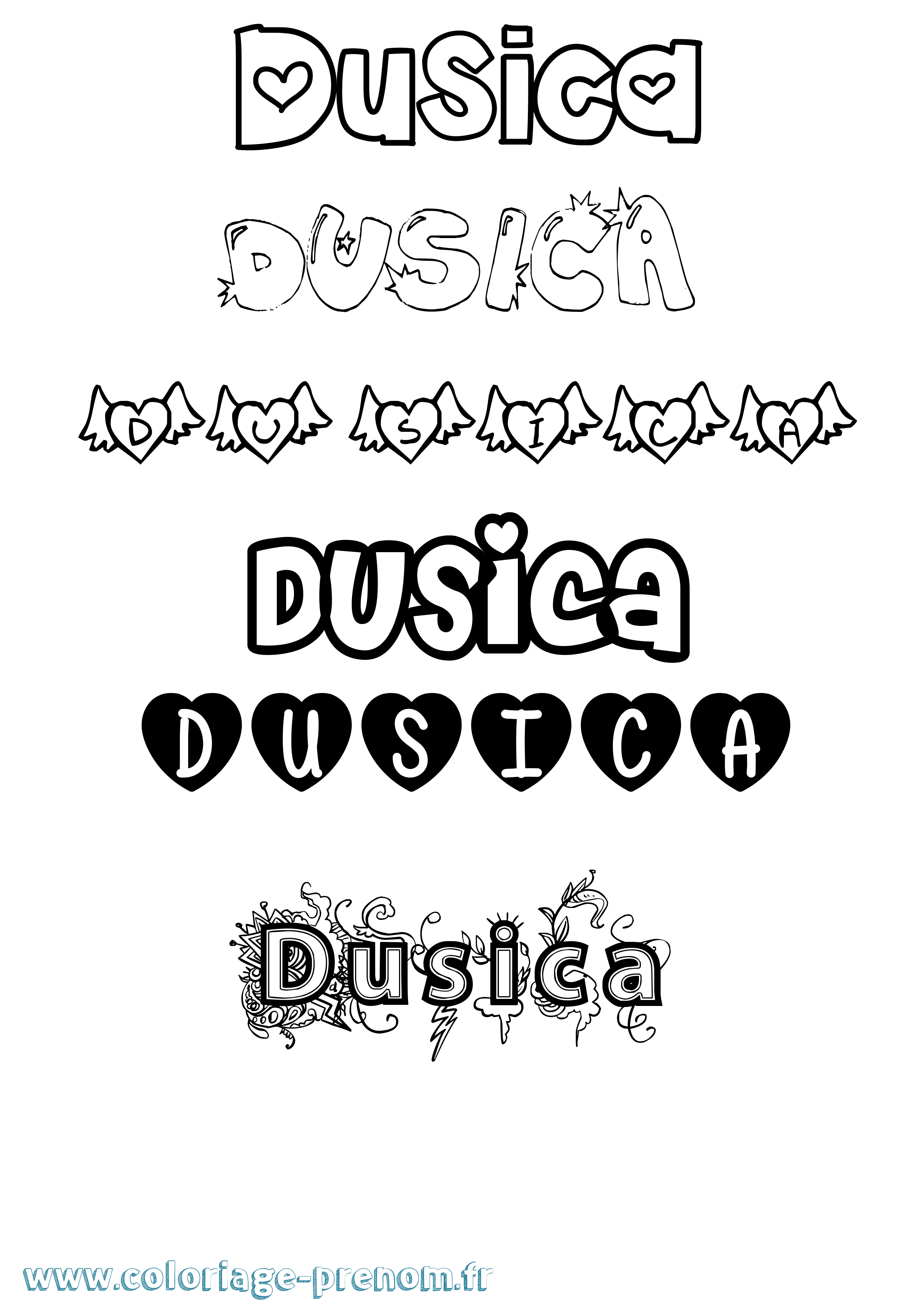 Coloriage Dusica Girly Coloriage prénom Dusica Girly