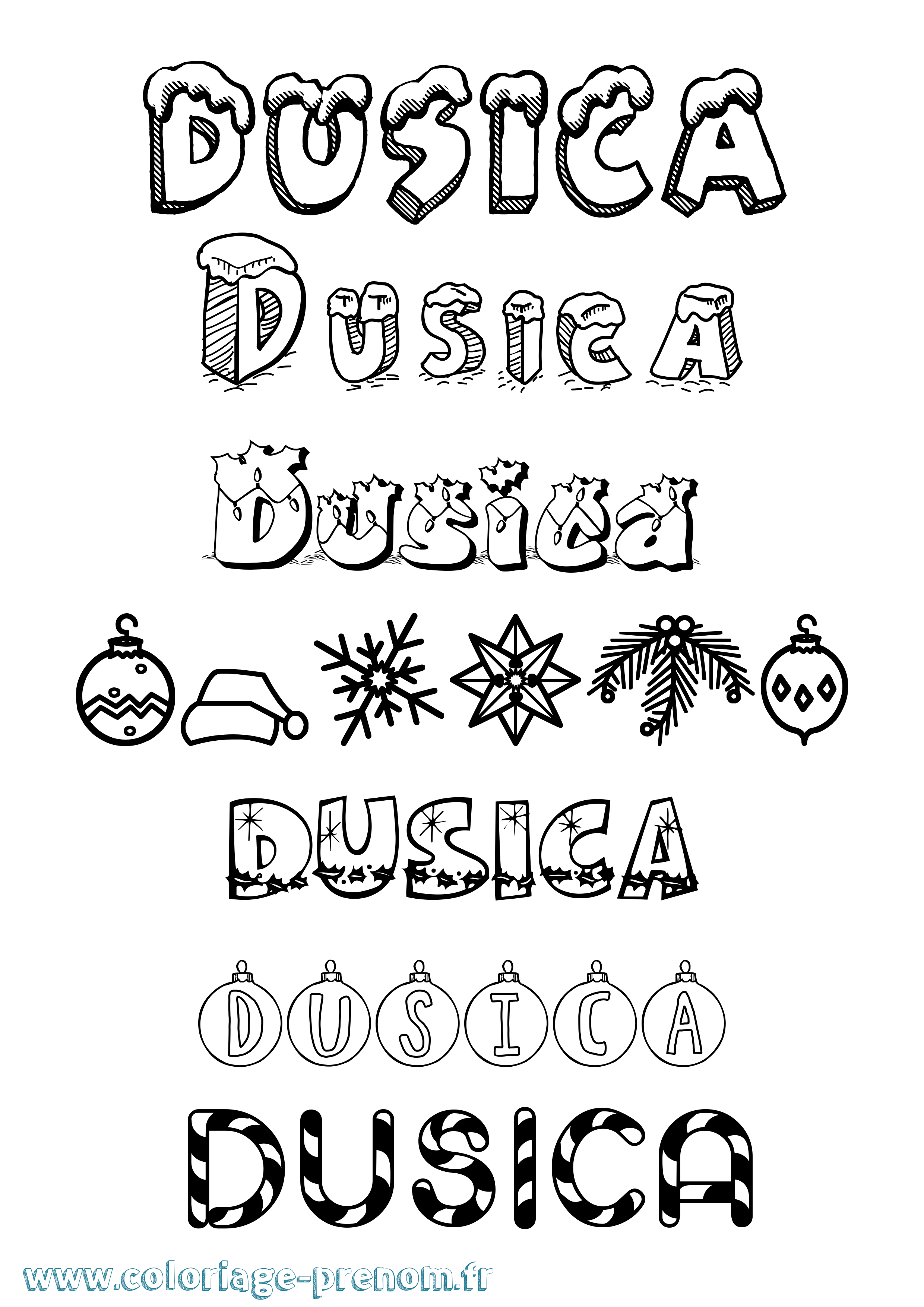 Coloriage Dusica Noël Coloriage prénom Dusica Noël