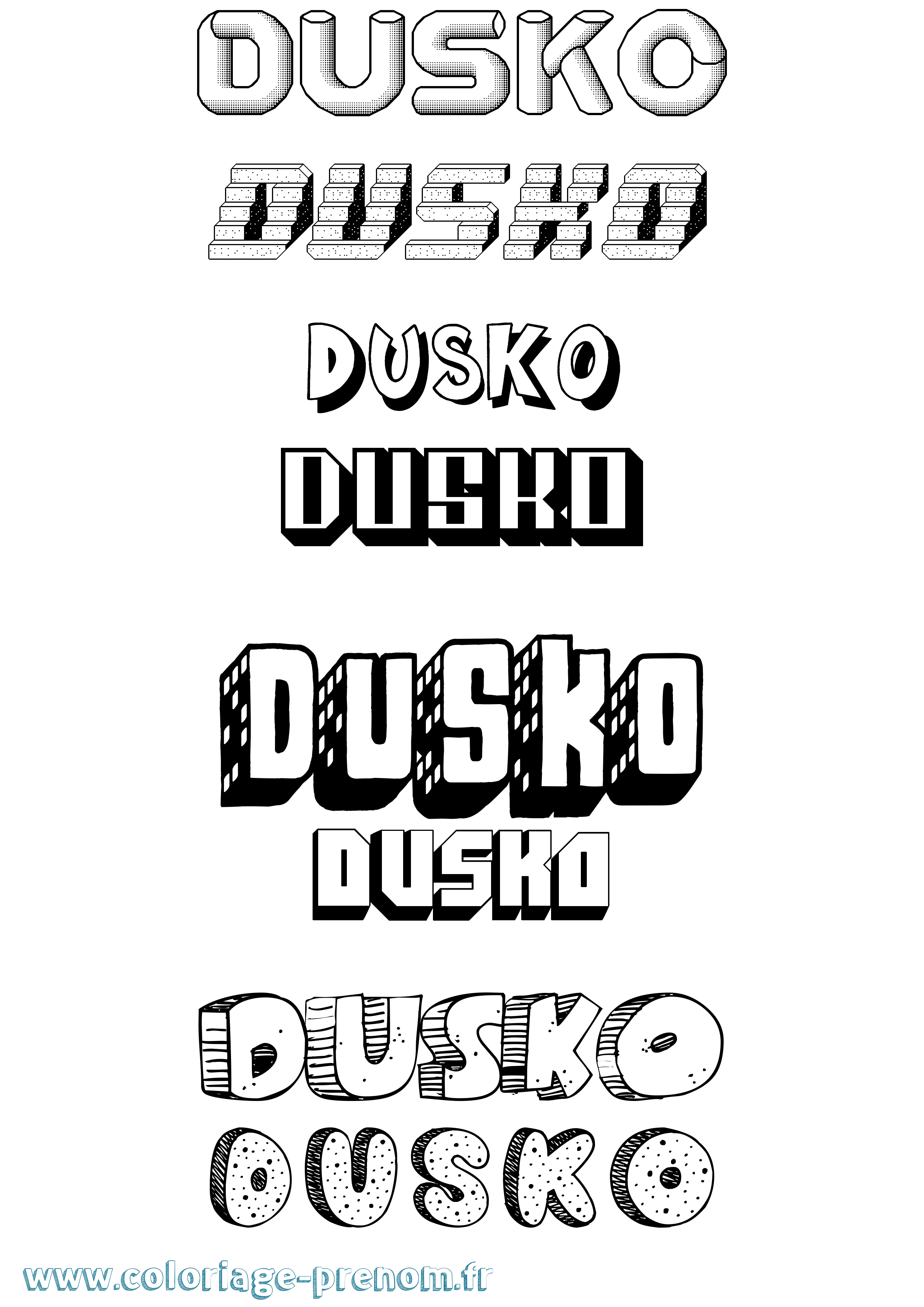 Coloriage Dusko Effet 3D Coloriage prénom Dusko Effet 3D