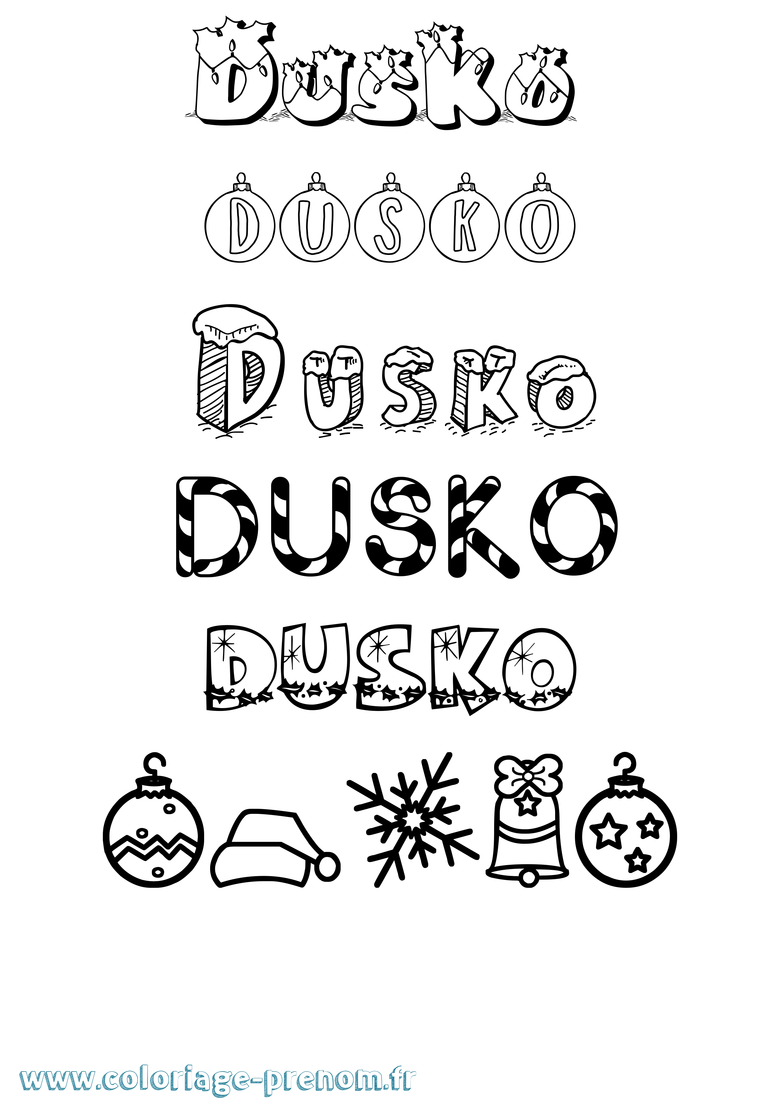 Coloriage Dusko Noël Coloriage prénom Dusko Noël