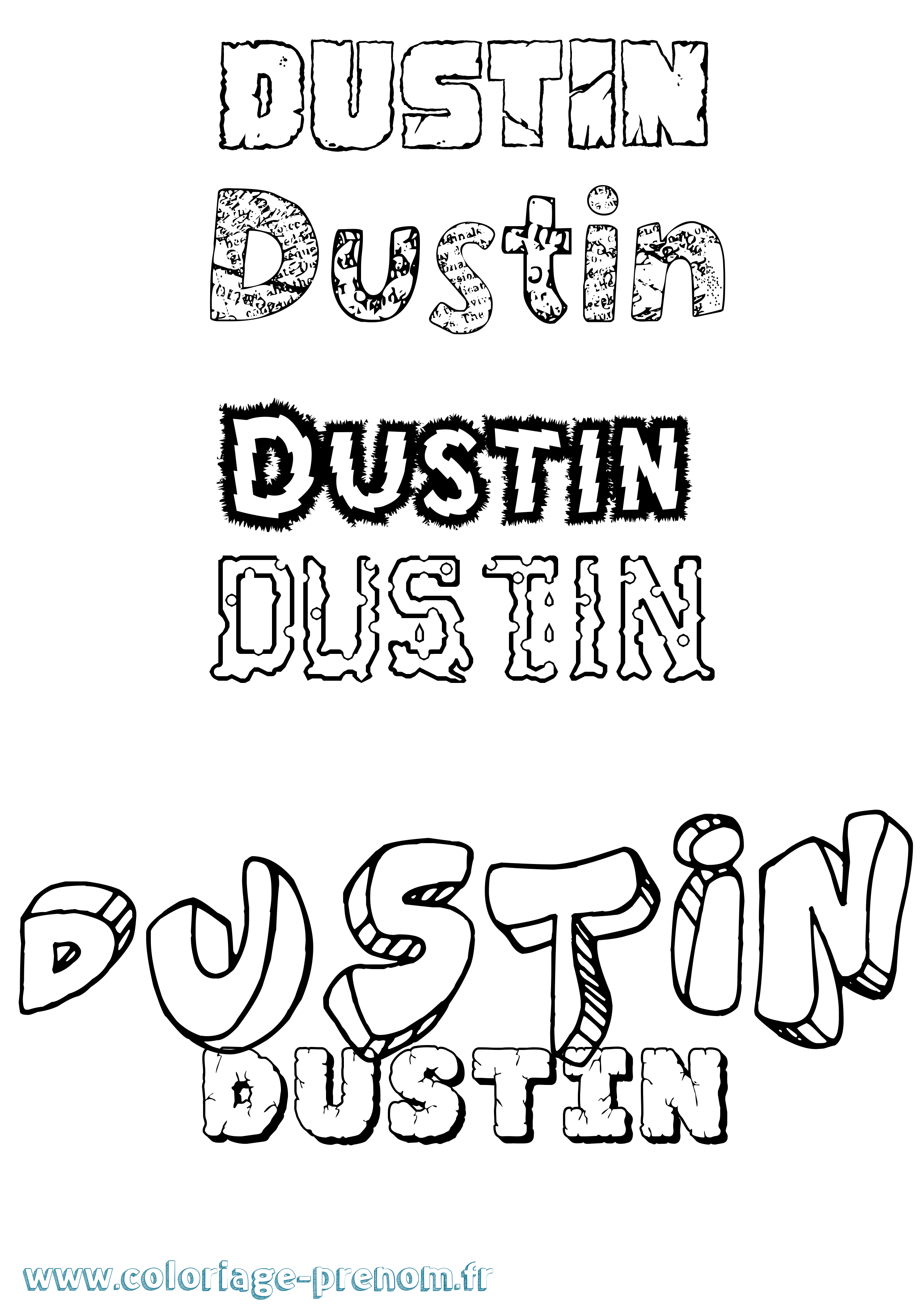 Coloriage Dustin Destructuré Coloriage prénom Dustin Destructuré