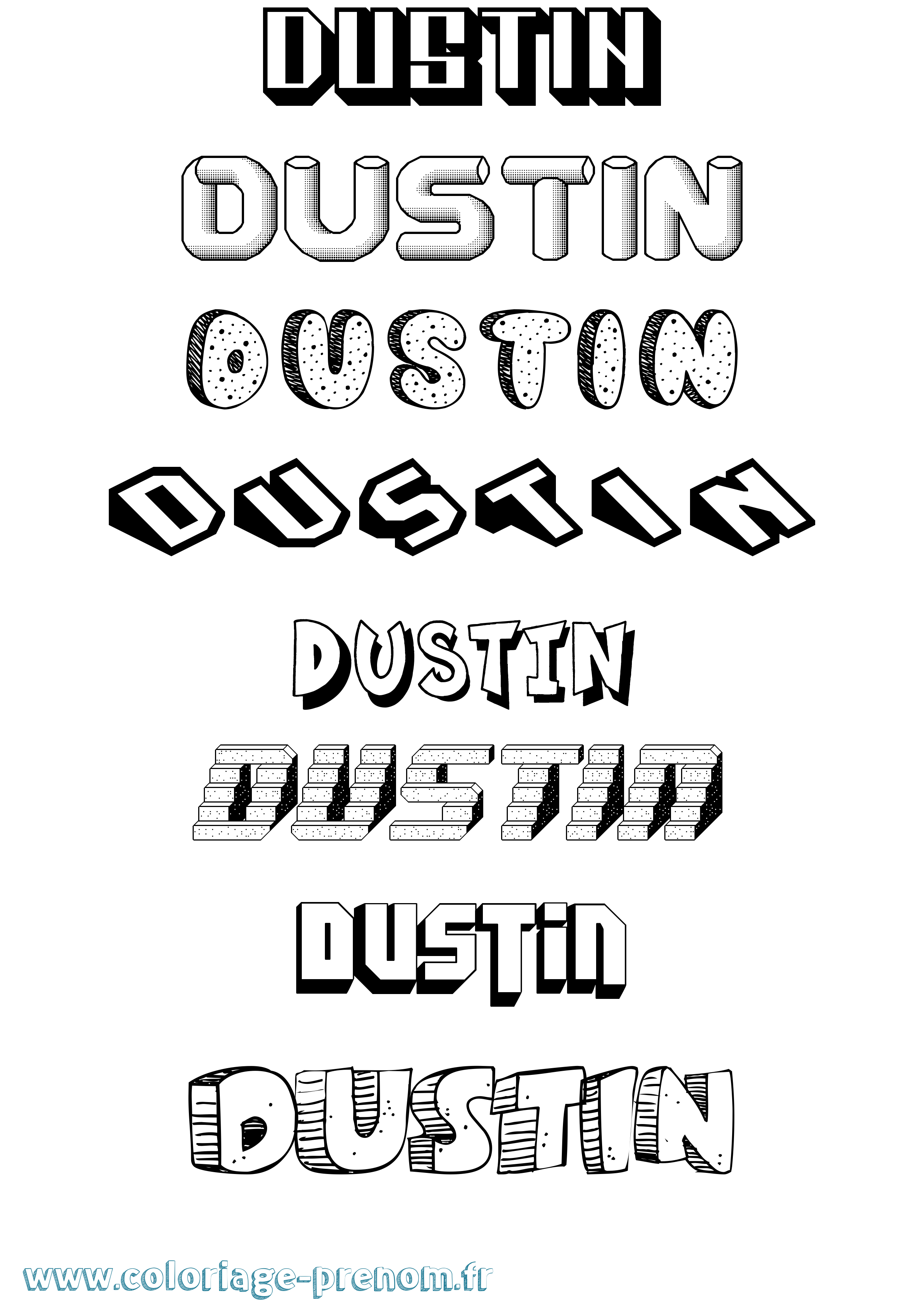 Coloriage Dustin Effet 3D Coloriage prénom Dustin Effet 3D