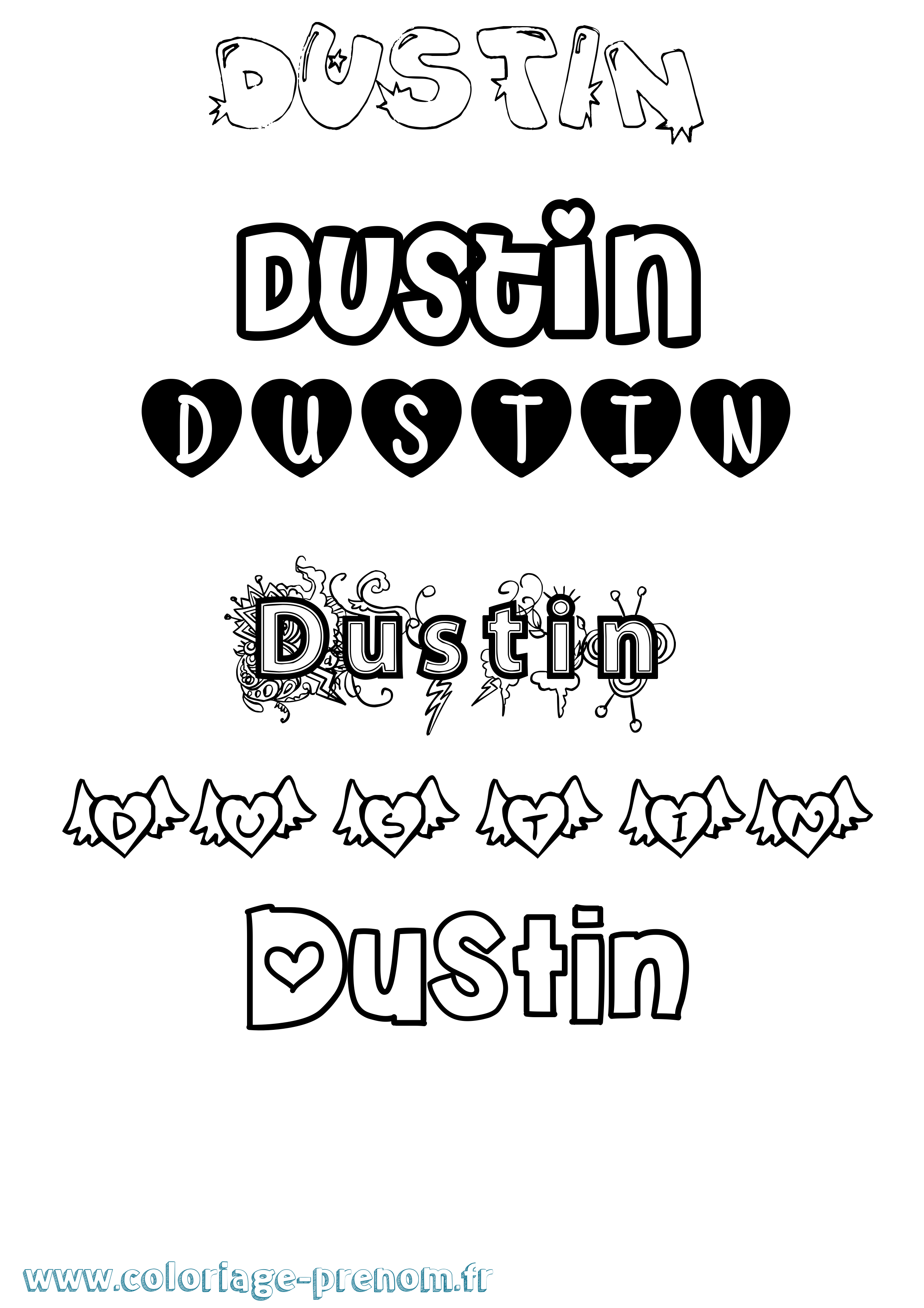 Coloriage Dustin Girly Coloriage prénom Dustin Girly