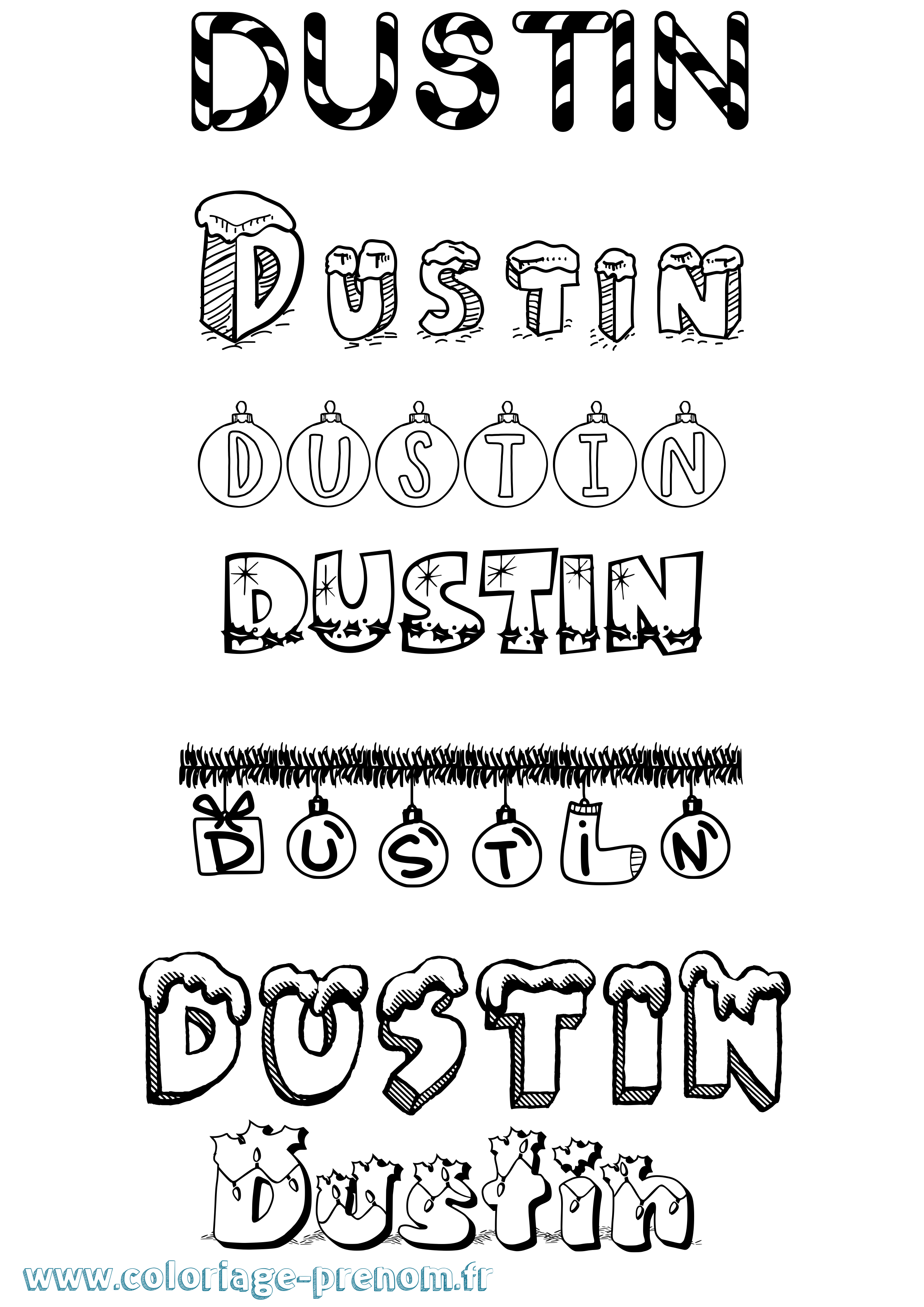 Coloriage Dustin Noël Coloriage prénom Dustin Noël
