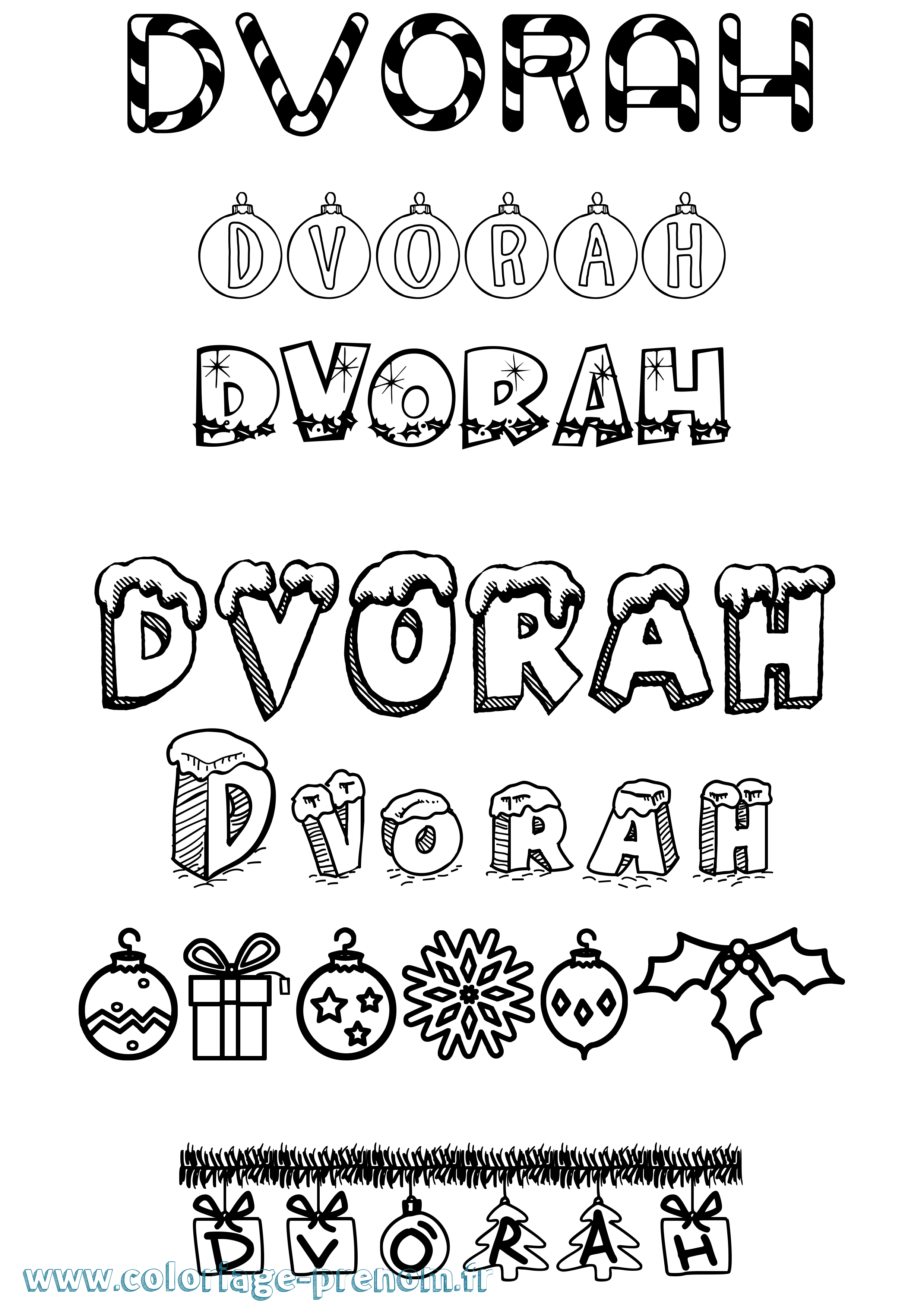 Coloriage Dvorah Noël Coloriage prénom Dvorah Noël