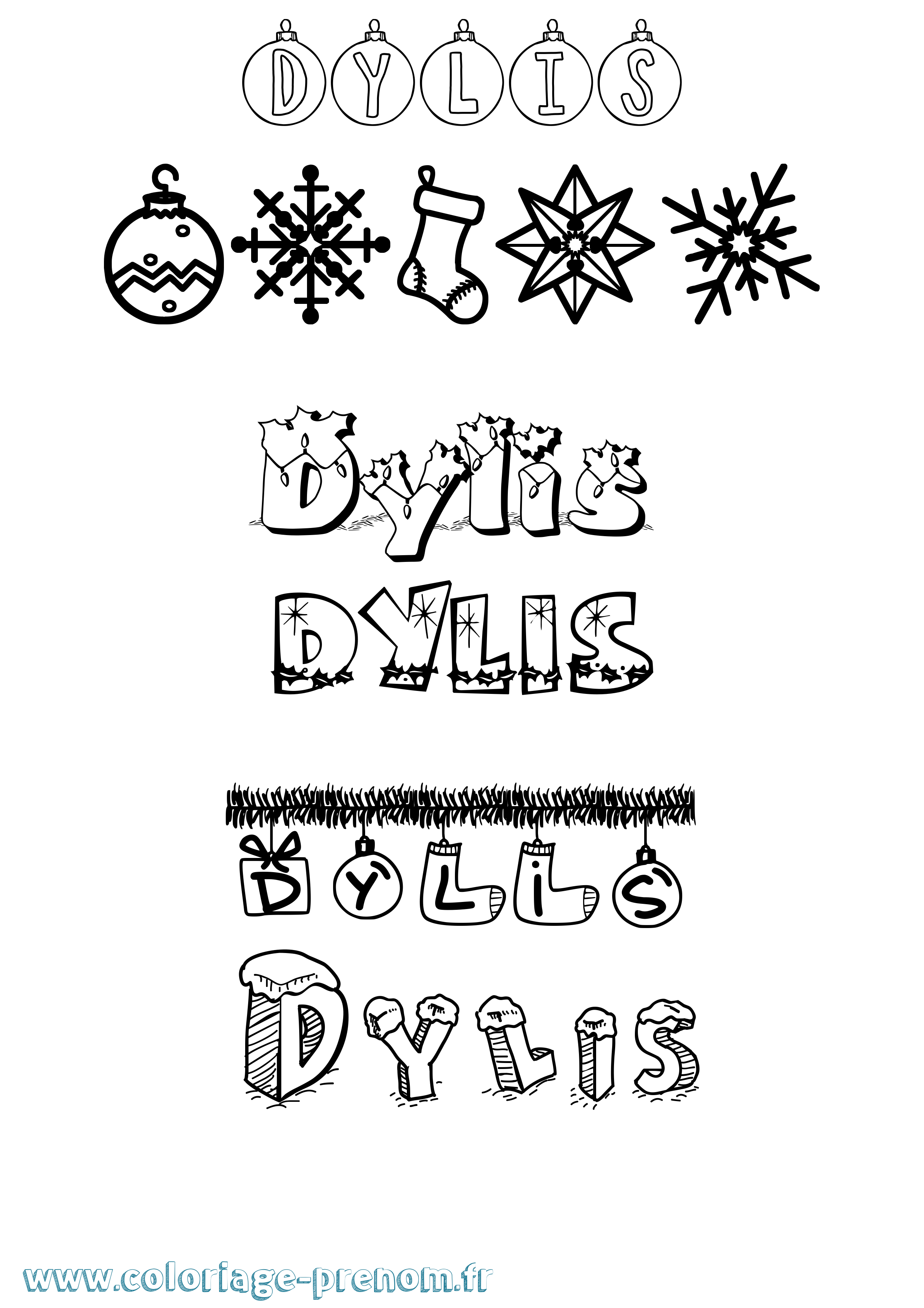 Coloriage Dylis Noël Coloriage prénom Dylis Noël