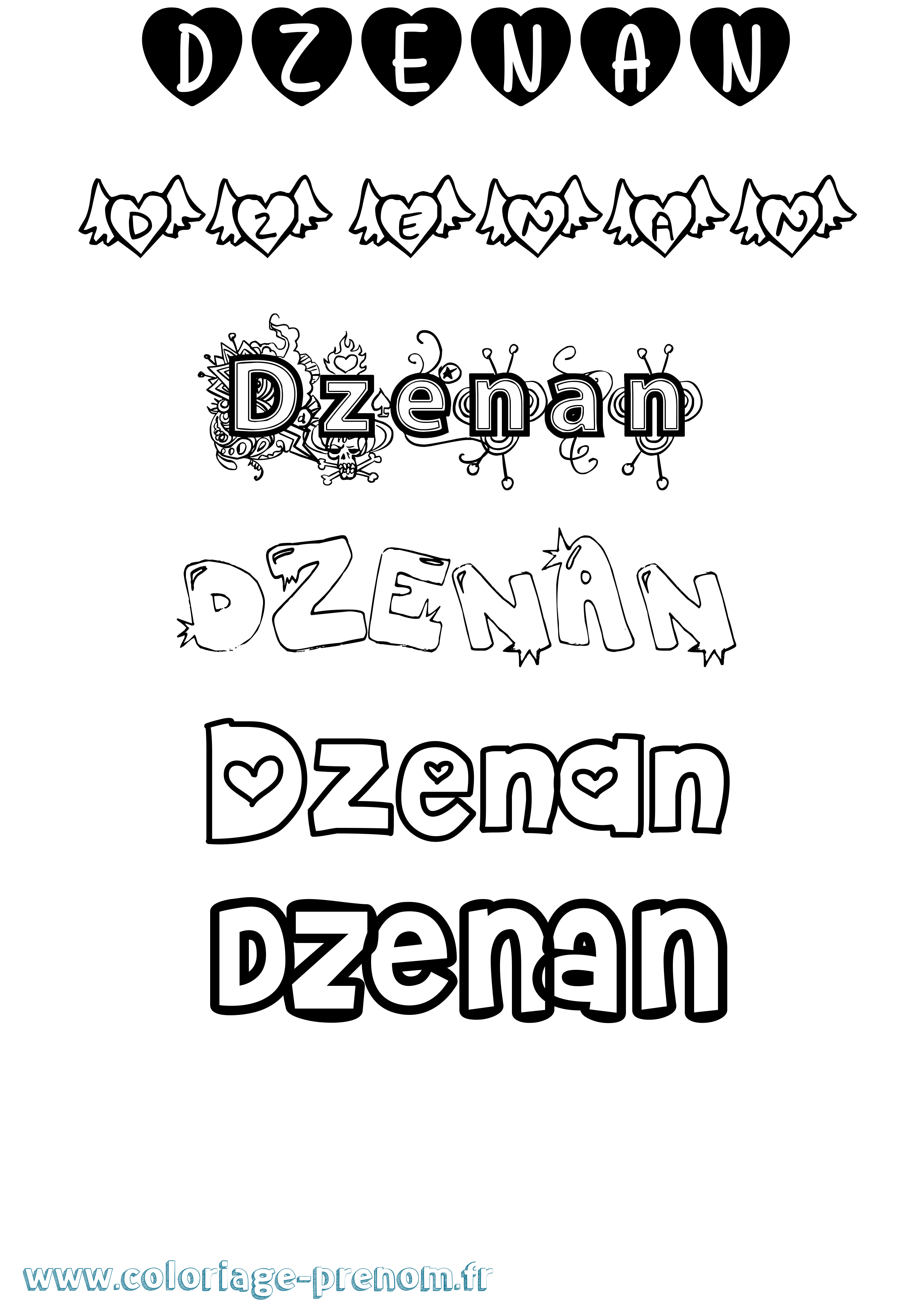Coloriage Dzenan Girly Coloriage prénom Dzenan Girly