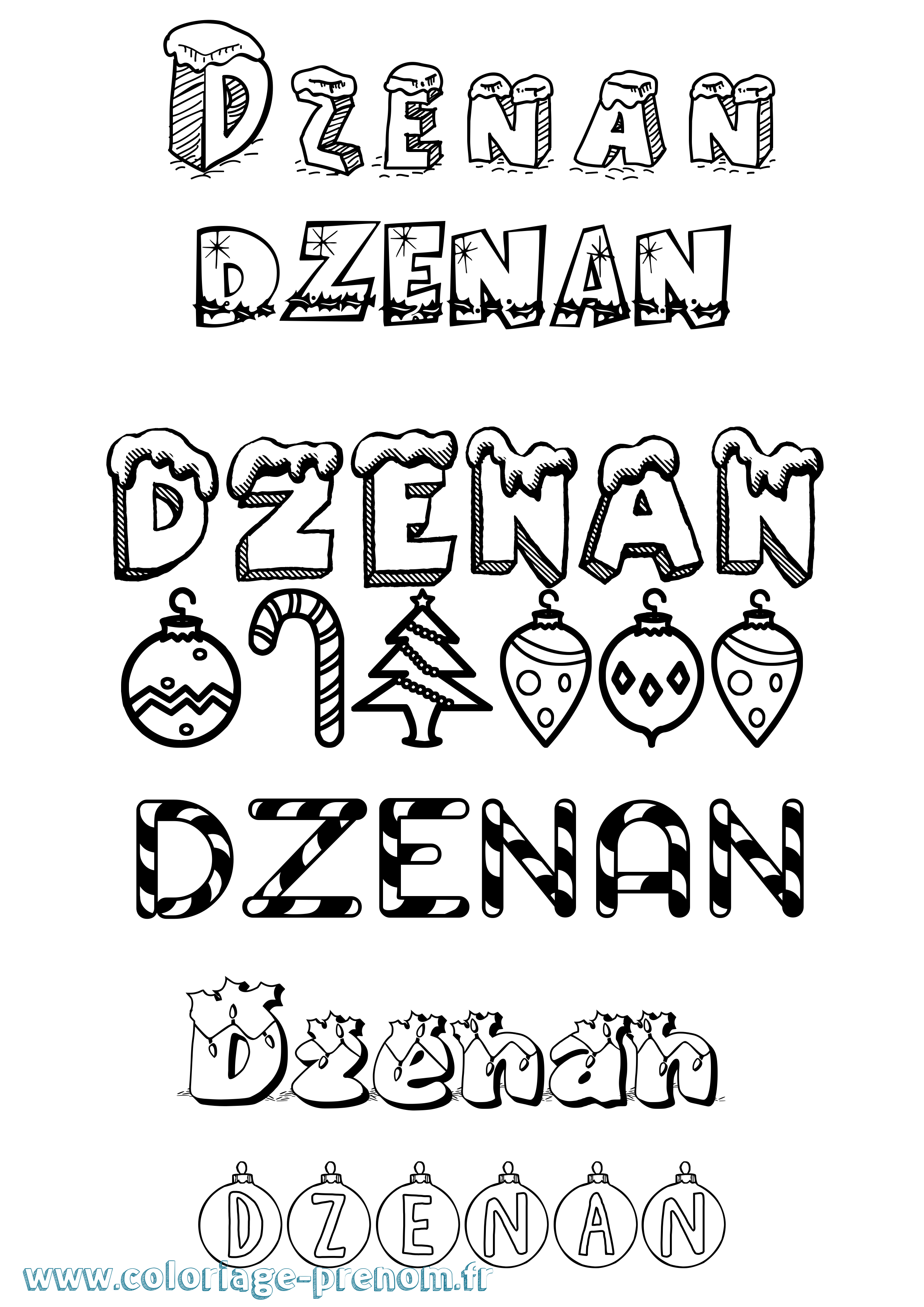 Coloriage Dzenan Noël Coloriage prénom Dzenan Noël