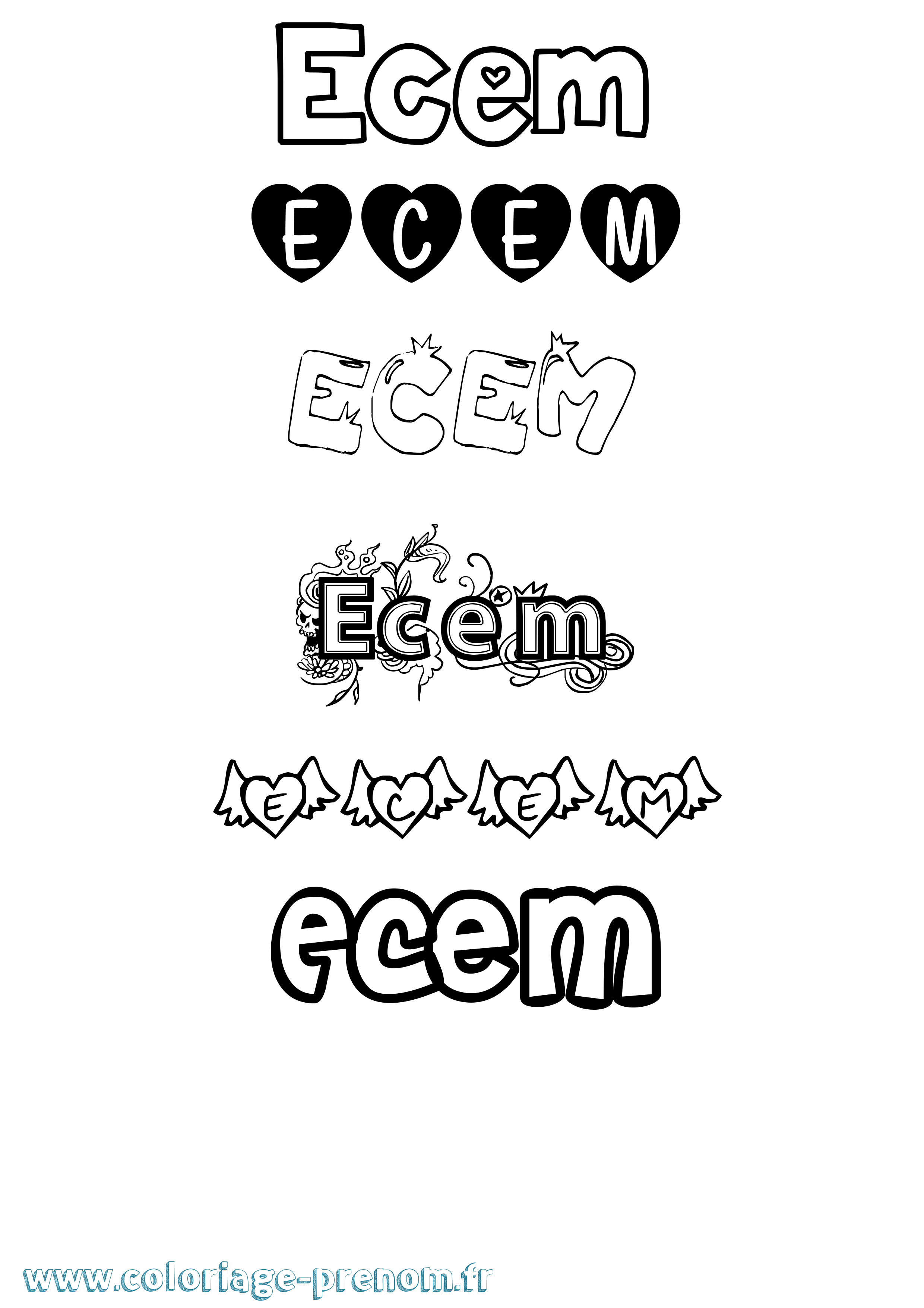 Coloriage Ecem Girly Coloriage prénom Ecem Girly