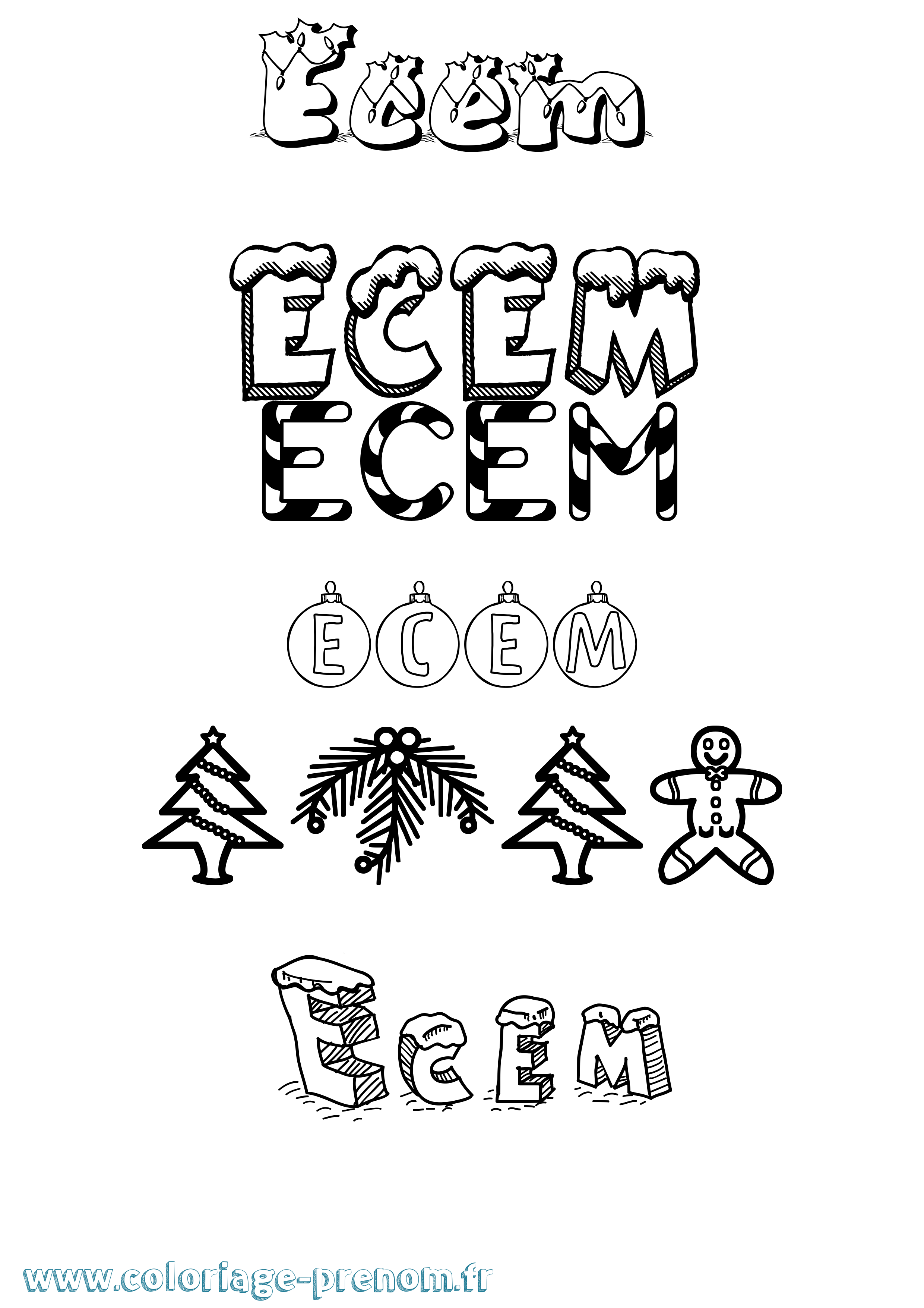Coloriage Ecem Noël Coloriage prénom Ecem Noël