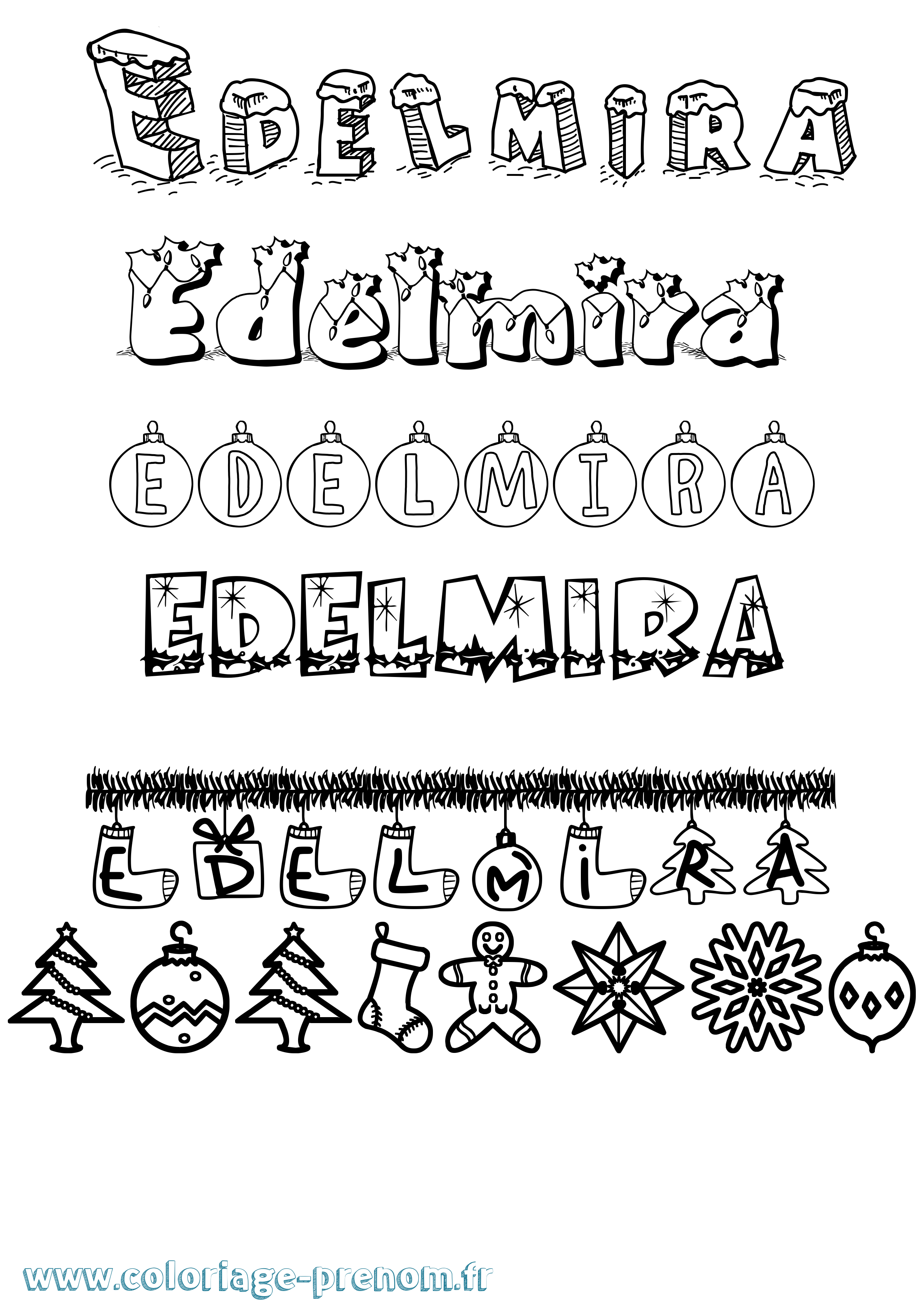 Coloriage Edelmira Noël Coloriage prénom Edelmira Noël