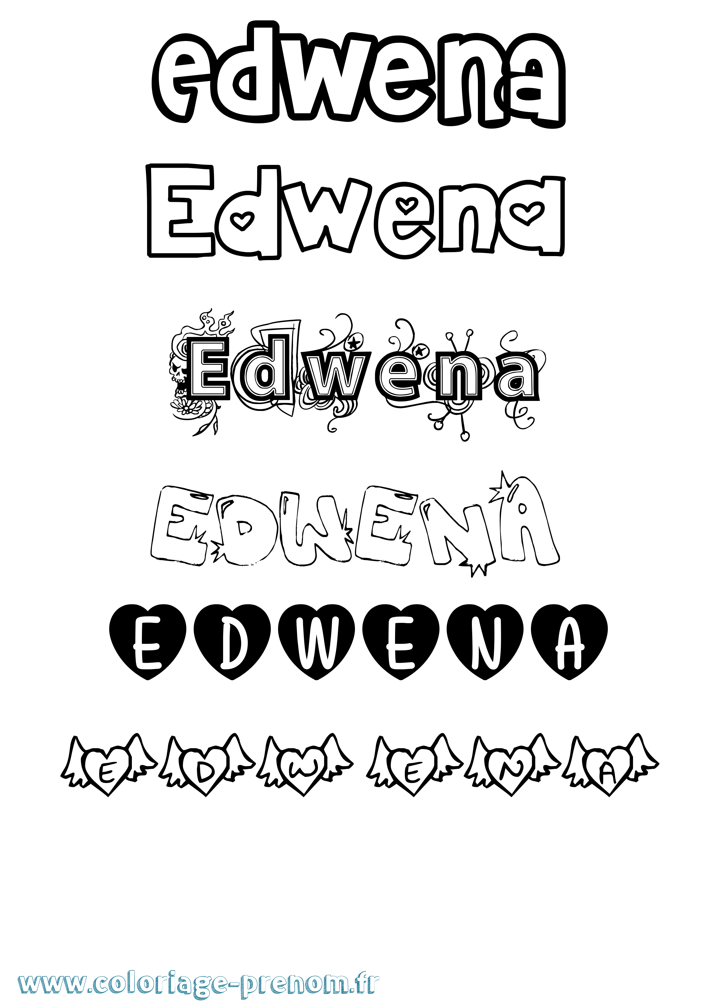 Coloriage Edwena Girly Coloriage prénom Edwena Girly