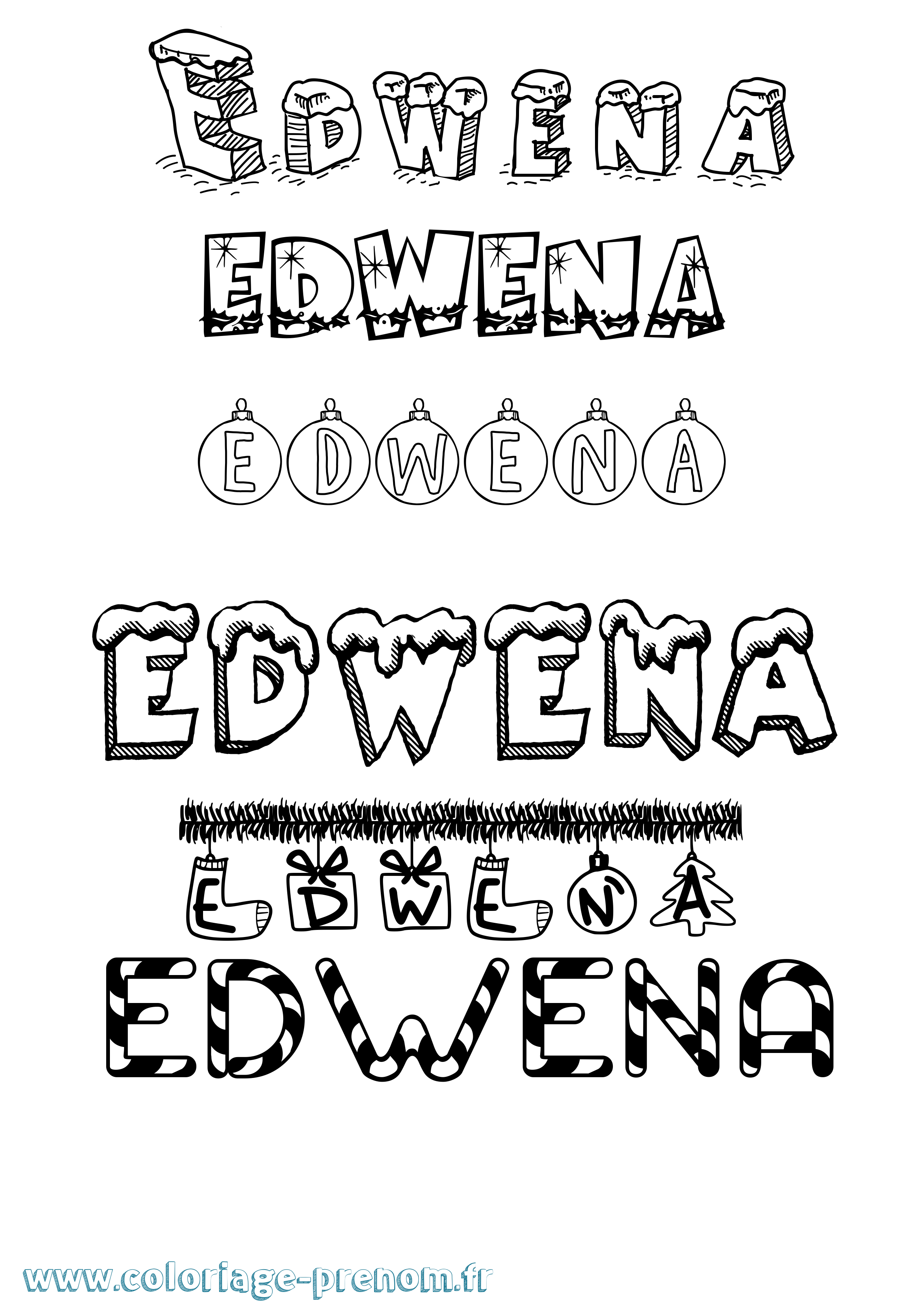 Coloriage Edwena Noël Coloriage prénom Edwena Noël