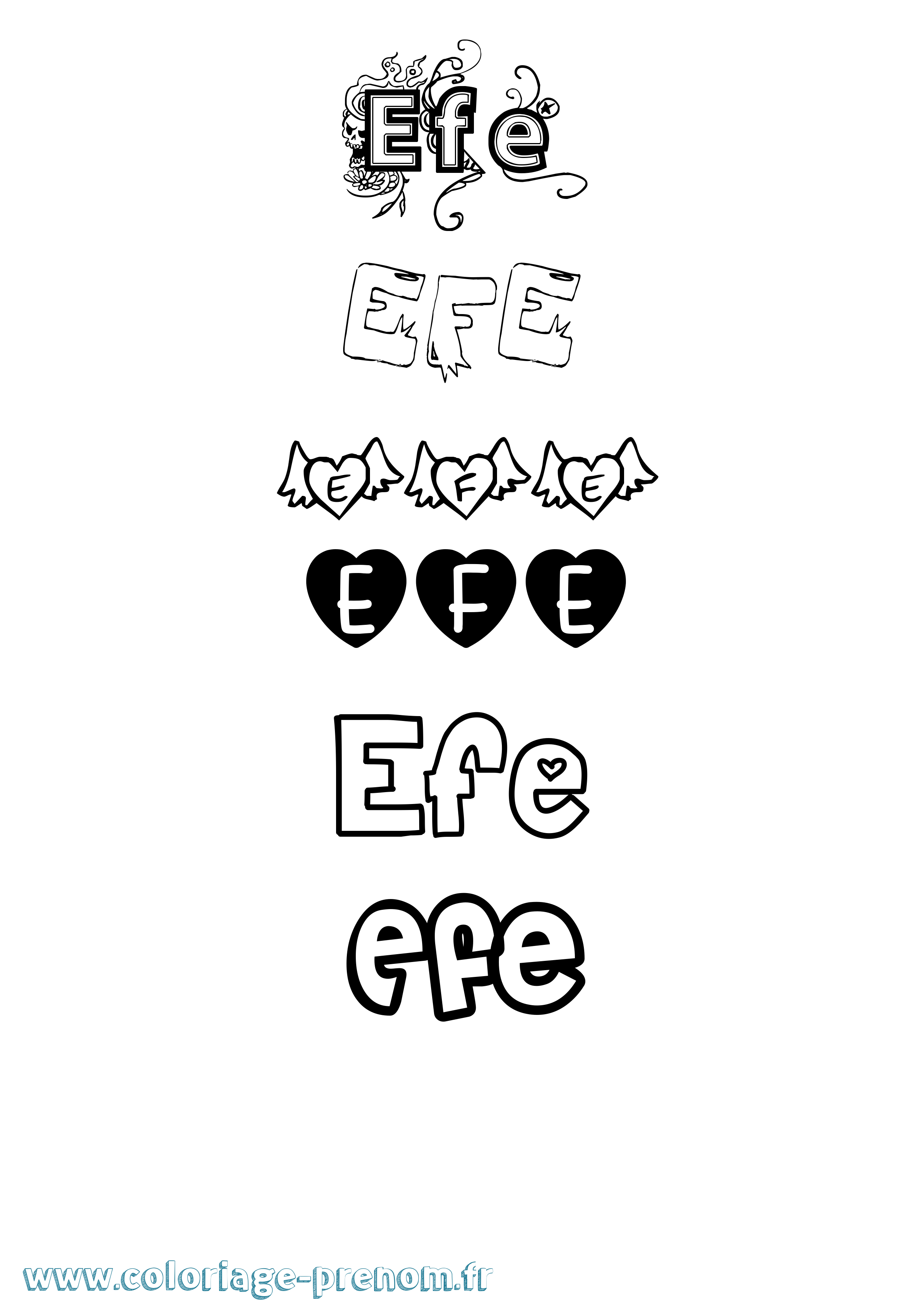 Coloriage Efe Girly Coloriage prénom Efe Girly