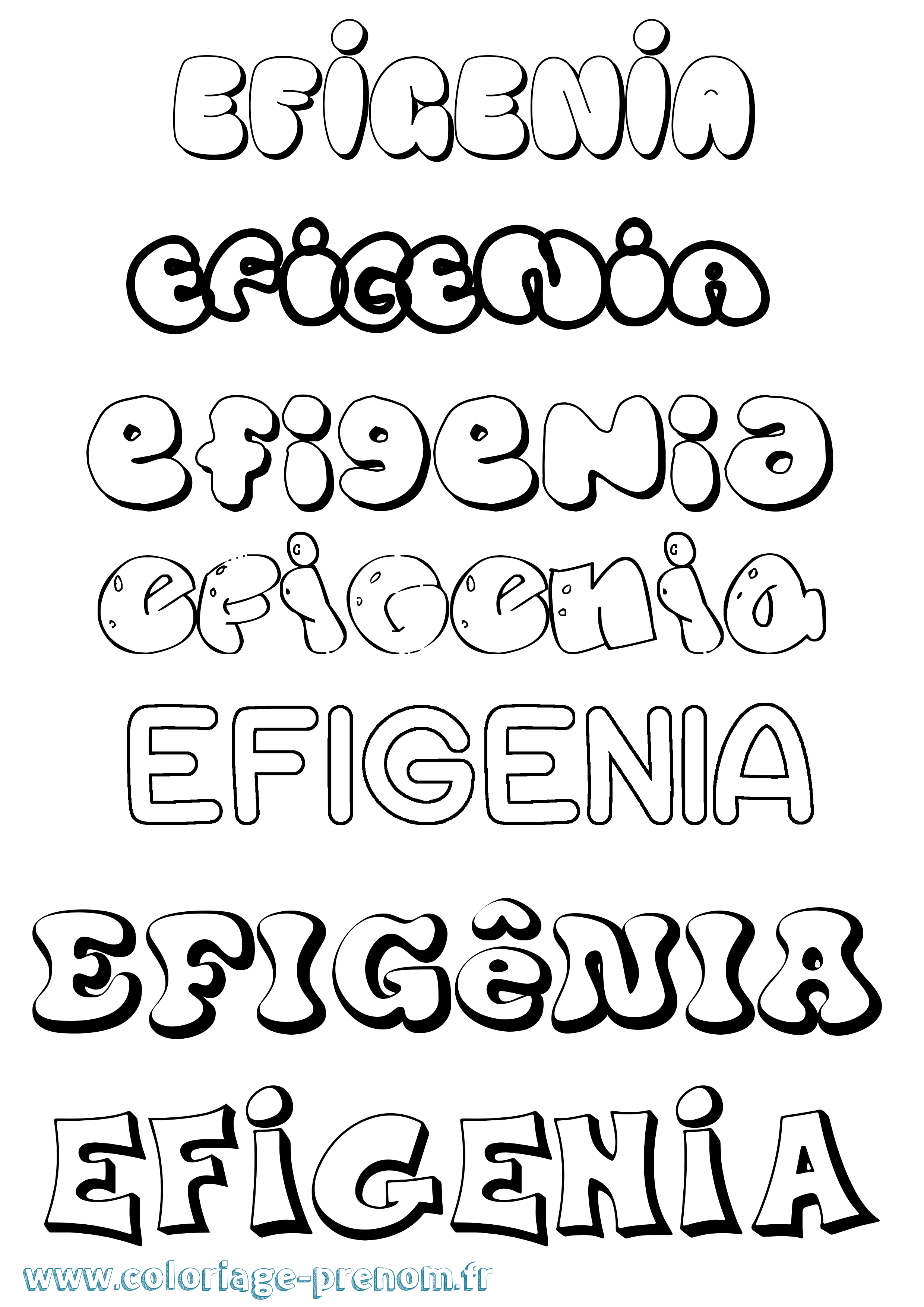Coloriage Efigênia Bubble Coloriage prénom Efigênia Bubble