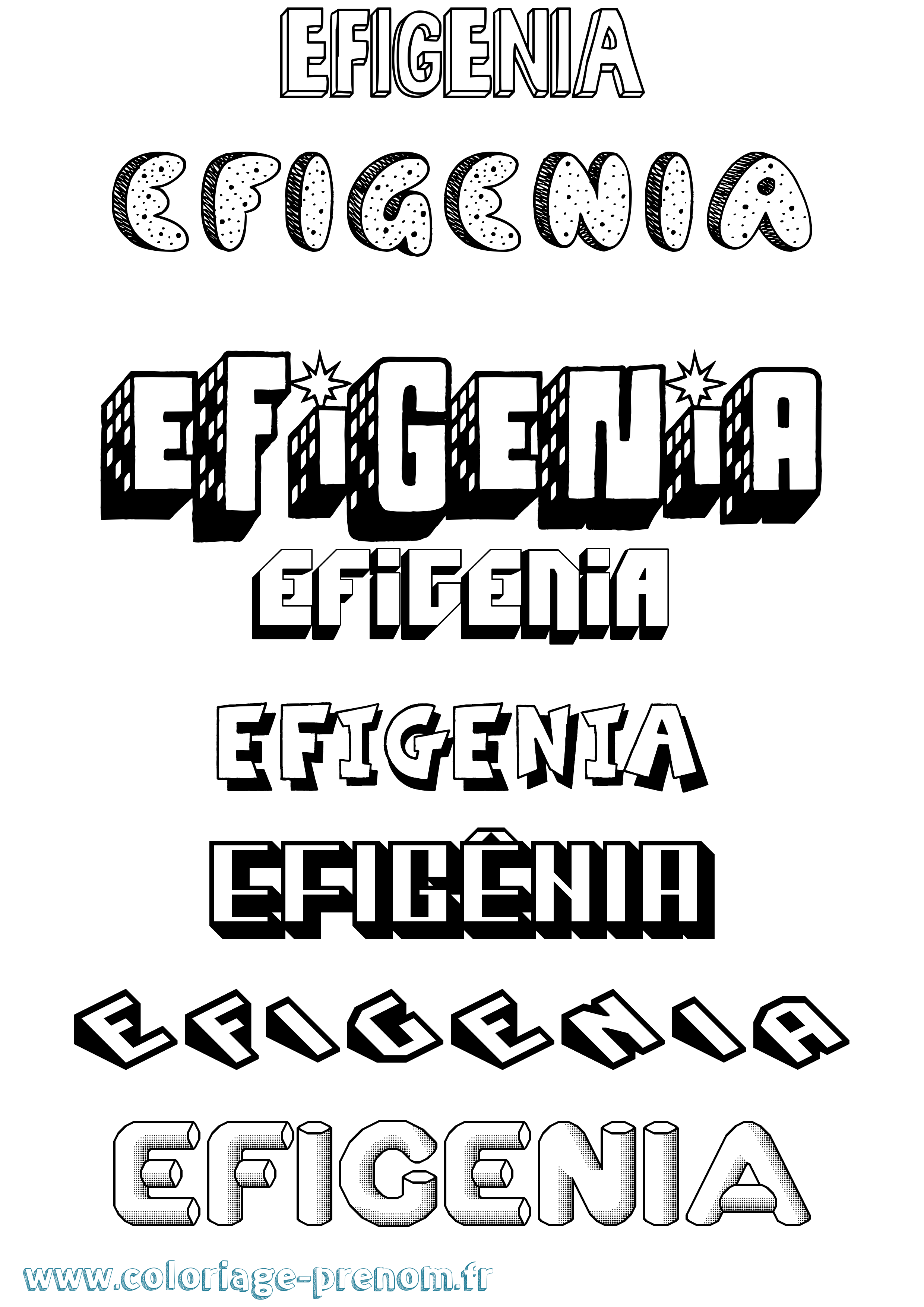 Coloriage Efigênia Effet 3D Coloriage prénom Efigênia Effet 3D